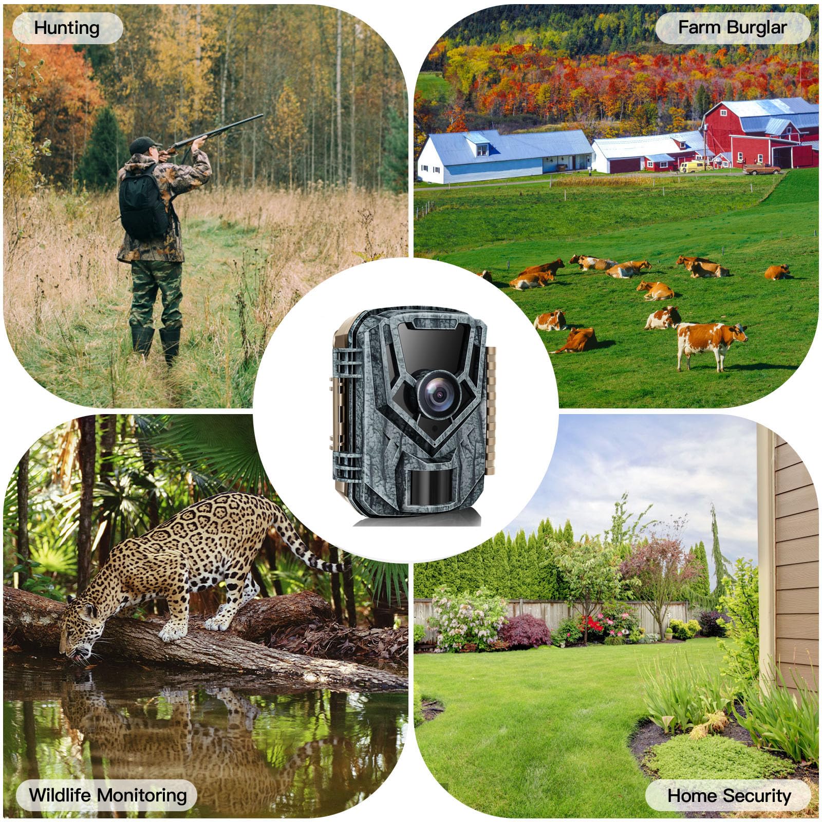 Punvoe Trail Camera 2 Pack 36 MP 2.7K Game Camera 32GB Memory Card 4 Batteries Time 2.0" LCD Screen, Trail Cameras with 120°Wide Night Vision IP66 Waterproof for Monitoring Wildlife Trail Cam