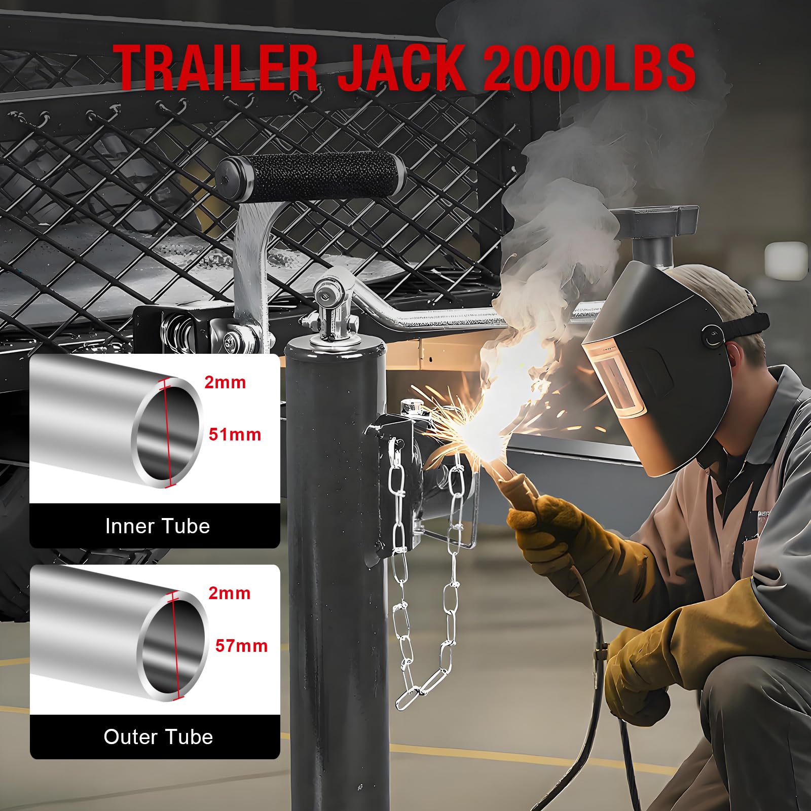 BIG RED 2000 LBs Capacity Weld on Pipe Mount Swivel Trailer Jack, ATR39003R
