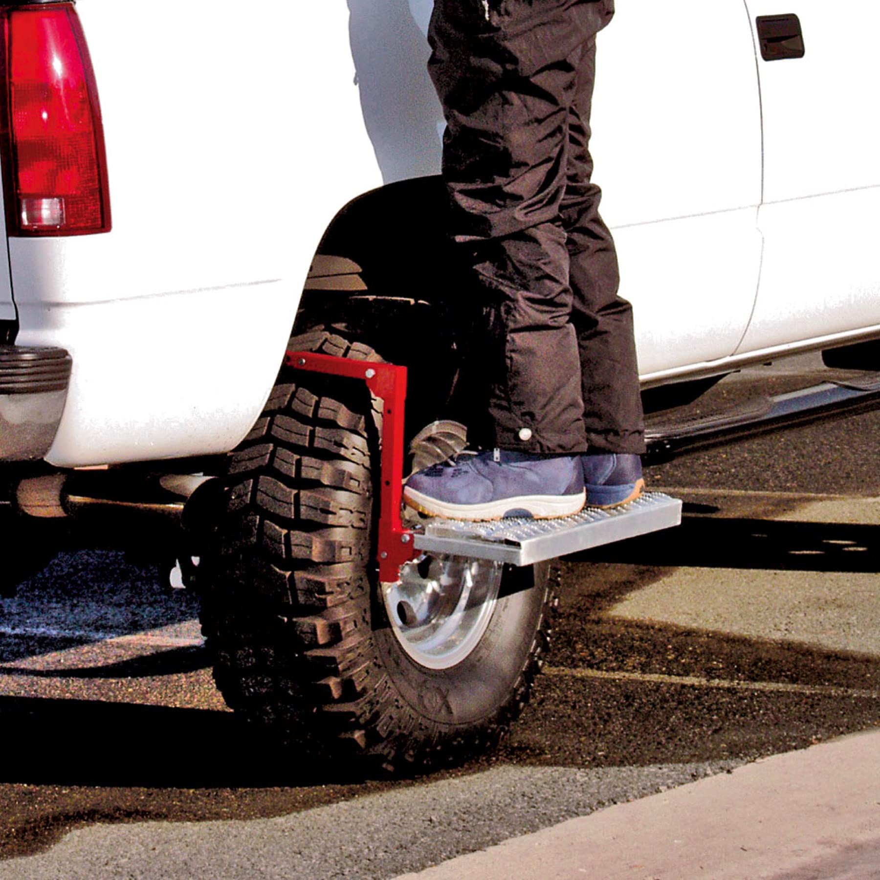 Powerbuilt Heavy Duty Tire Step for Truck, SUV, Non-Slip Steel Surface, Adjustable to Fit Tire, Fold Flat for Storage – 647596 Large, Black