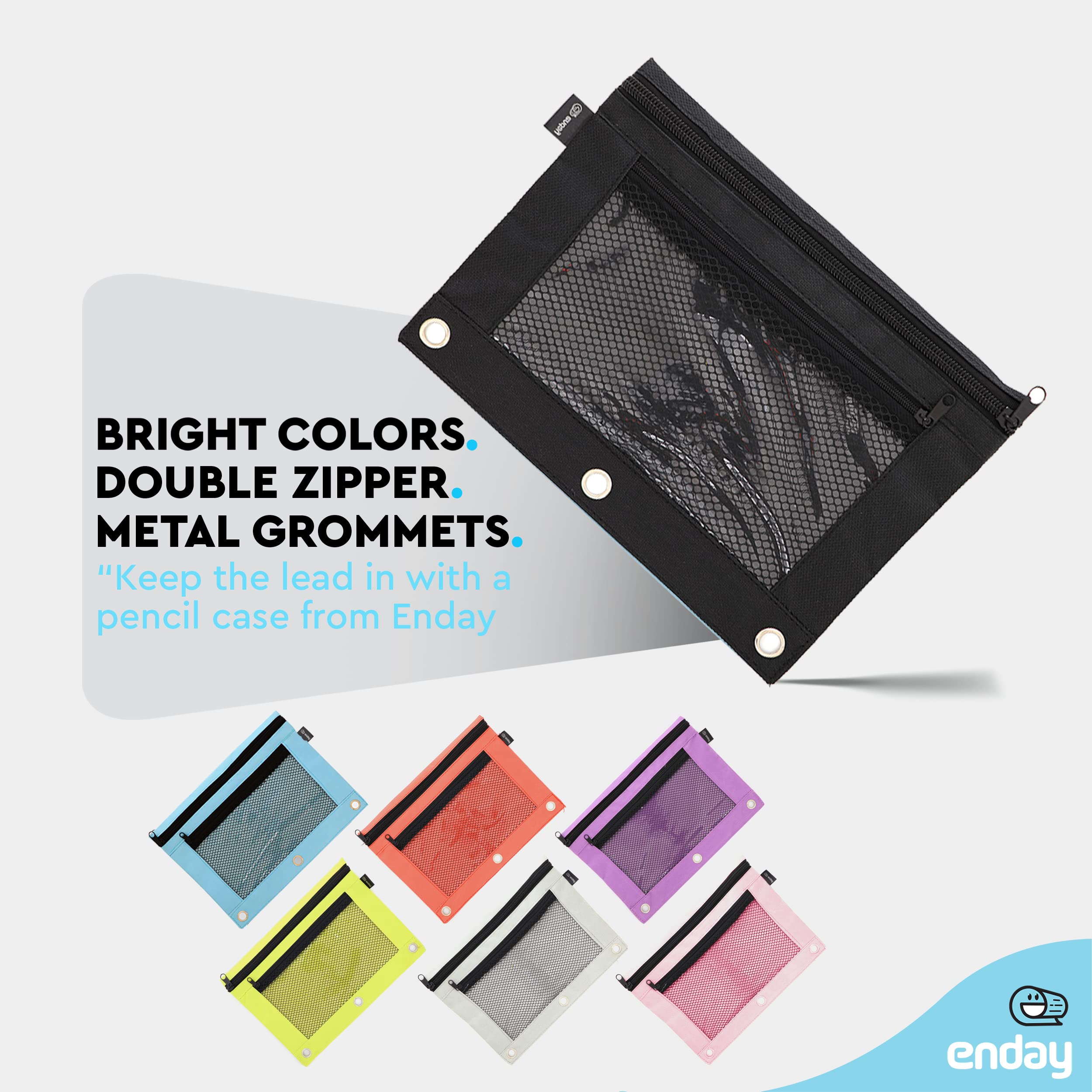 Enday Black Pencil Pouch For 3 Ring Binder, Zippered Binder Pencil Pouches, 3 Ring Pencil Pouch for Binder, Pencil Case for Binder, Large Pencil Bags for School, Home, and Office