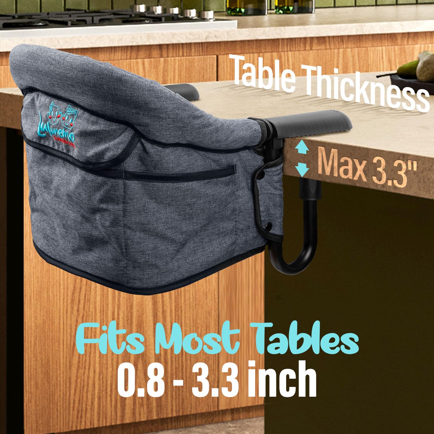 Hook On High Chair - Portable & Foldable for Babies 6-36 Months, Family & Travel Use with Carry Bag (Grey)