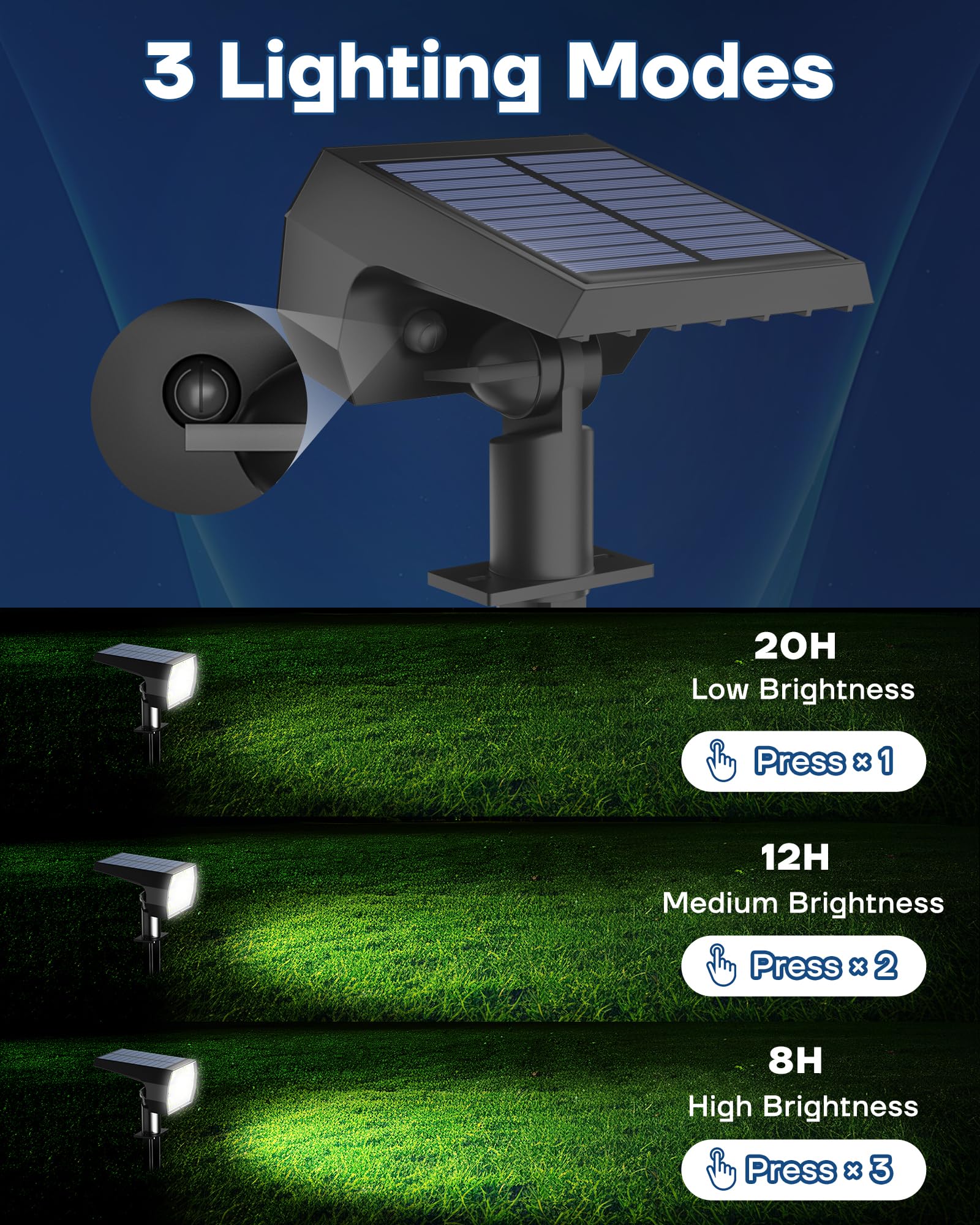 Kaxiida Solar Lights Outdoor Waterproof IP68, 3 Lighting Models Solar Powered Spot Lights Outdoor, 56LED Solar Lights Dusk to Dawn for Yard Patio Garden Pathway Landscape Lighting