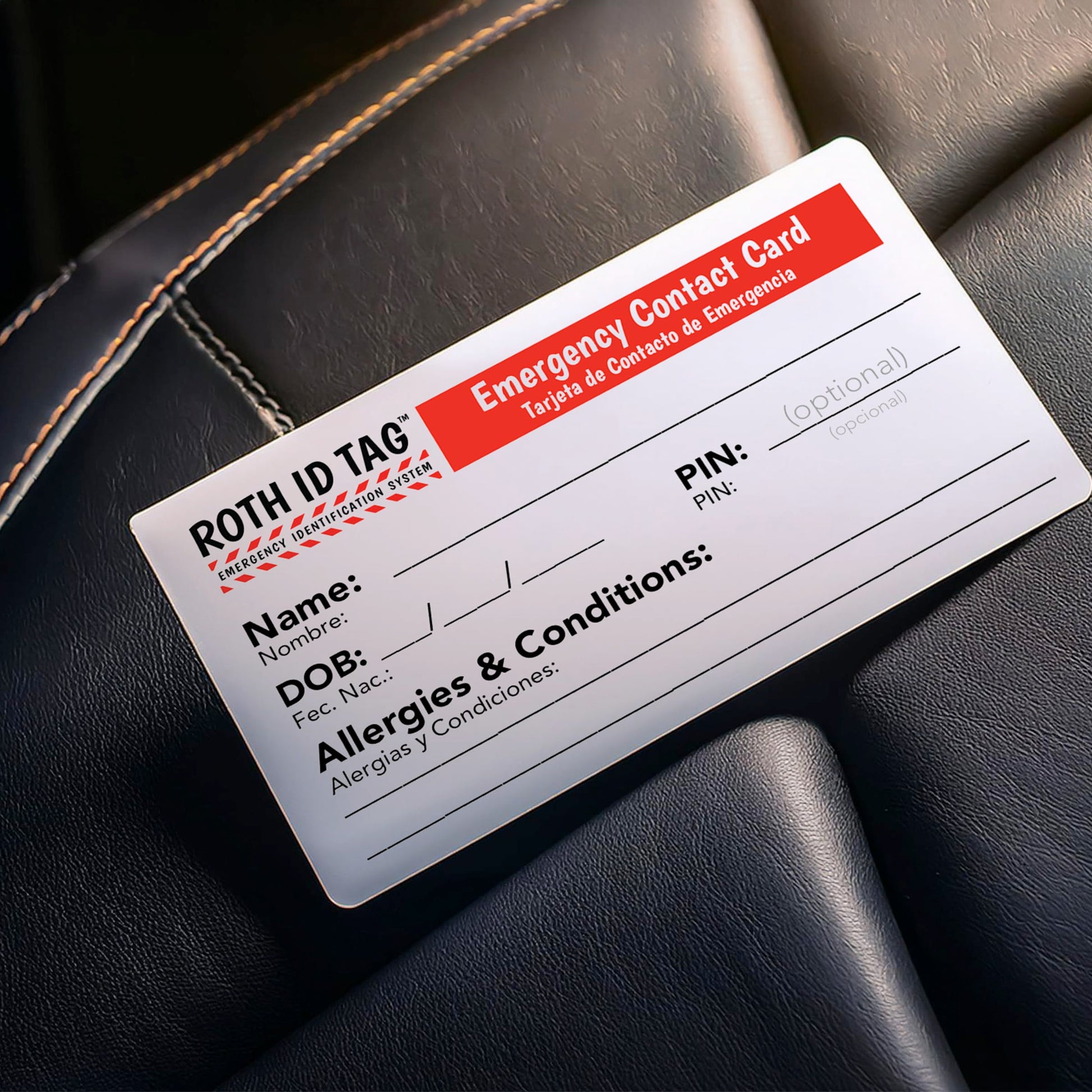 Original ROTH ID TAG™ Kit | Emergency Contact Identification System for Car Seats, Red, White, Black