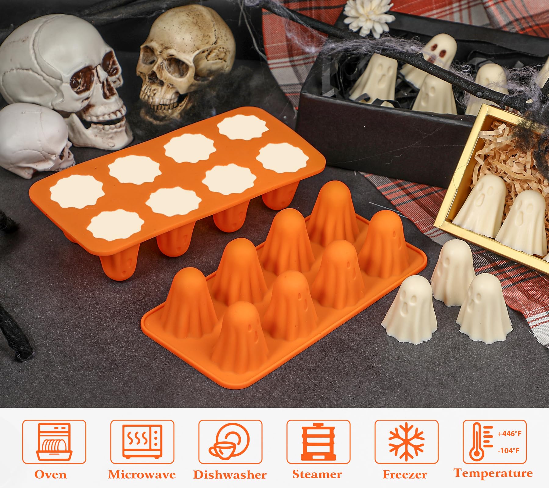Kamehame Ghost Silicone Mold, 2 Packs Ghost Chocolate Candy Molds Halloween Silicone Molds for Jelly, Chocolate, Candy, Gummy, Crayon, Resin