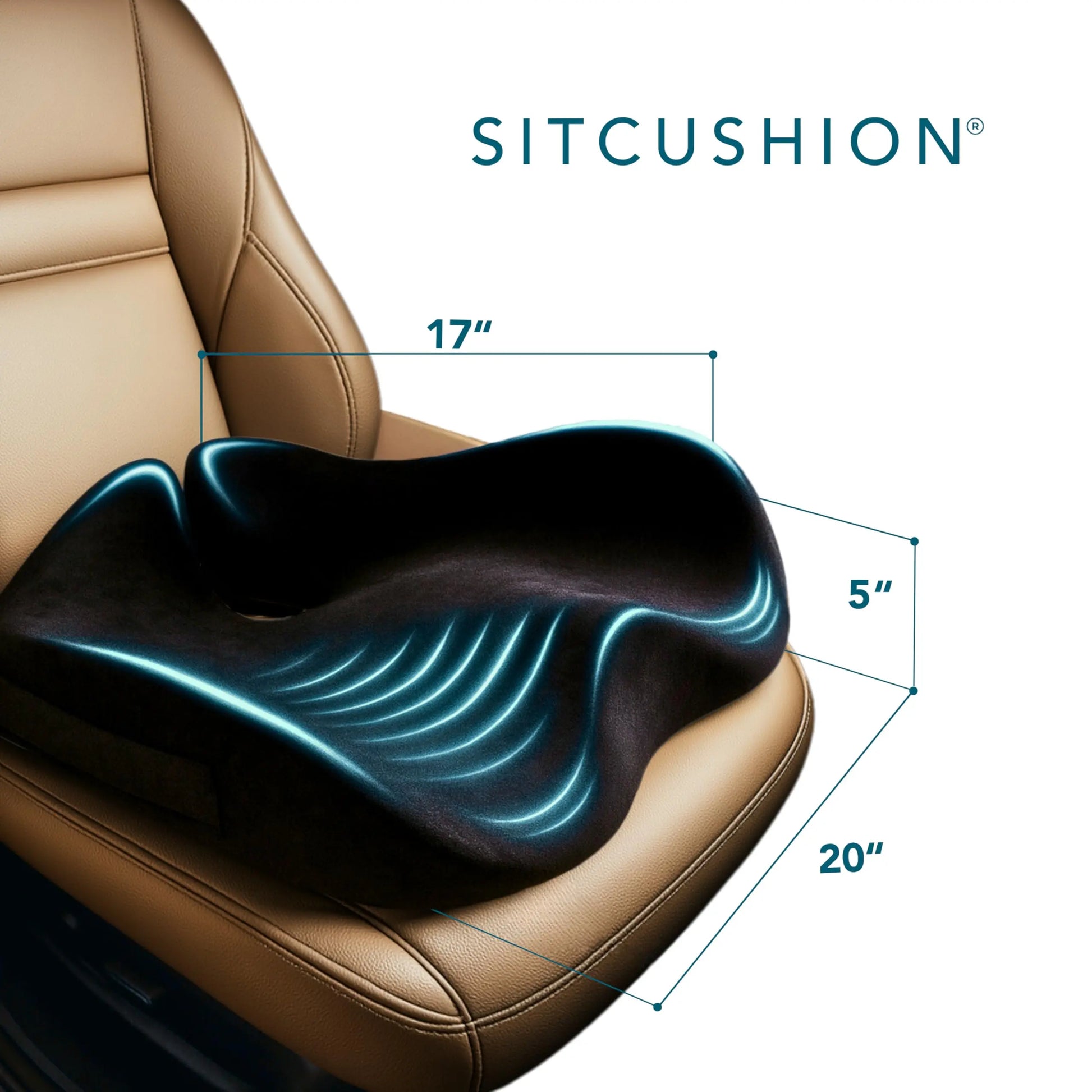 SitCushion Car Seat Cushion for Driving — Orthopedic Memory Foam Car Seat Pad for Sciatica, Tailbone, and Back Pain Relief for Long Drives. Bonus: with Extra Non-Slip/Washable Cover(Black)