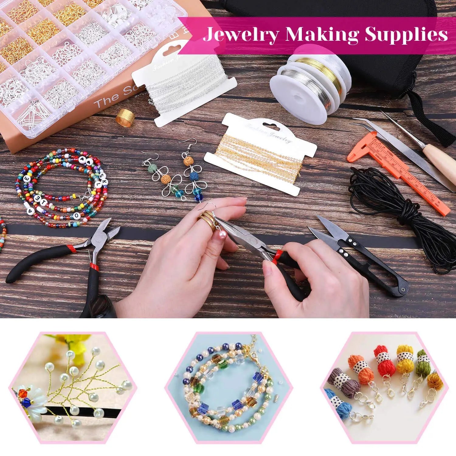 Shynek Jewelry Making Supplies Kits for Adults with Jewelry Making Tools, Earring Charms, Wires, Findings and Helping Hands for Jewelry Making and Repair