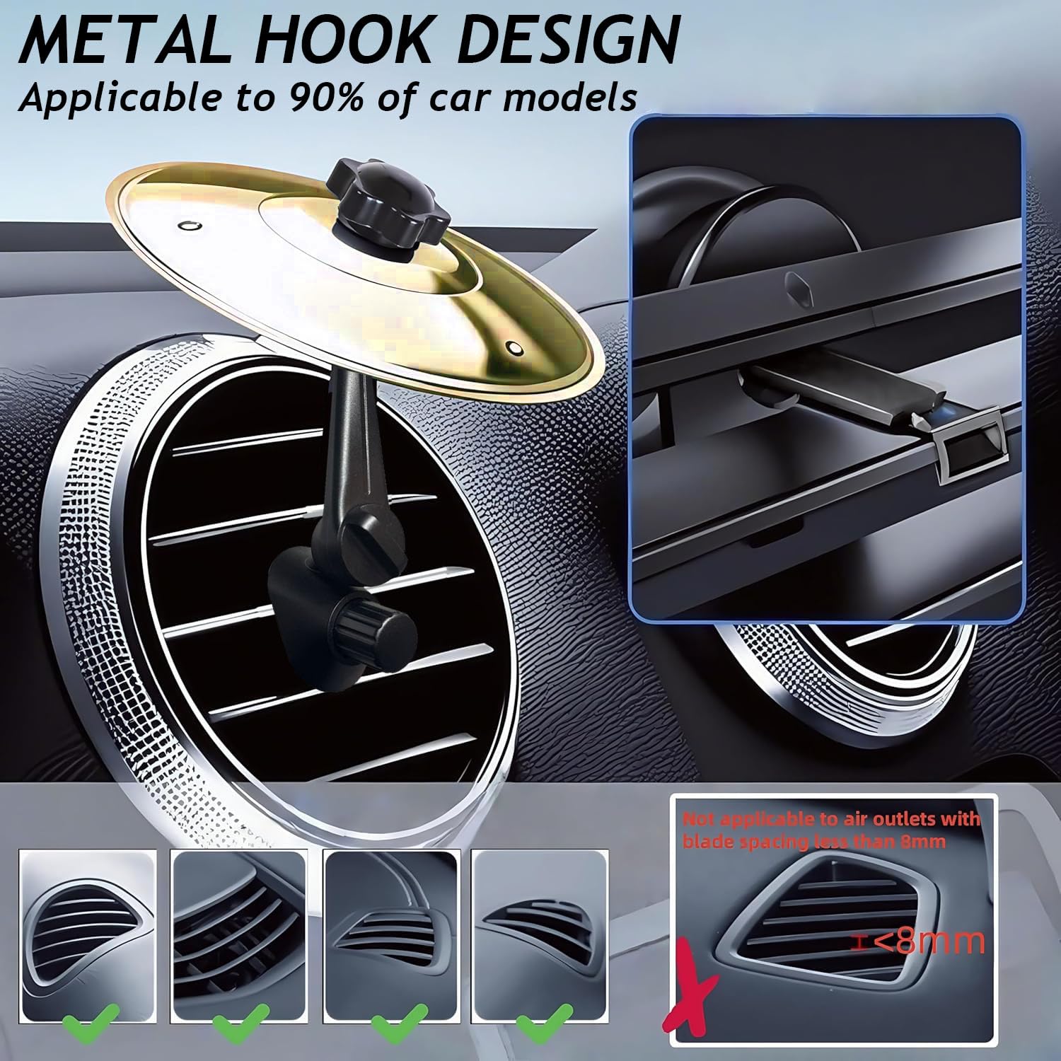 Car Cymbal, Car Cymbal Air Vent, Mini Drum Crash Cymbal For Car Vent, Suitable For All Types Of Vehicles (Gold)