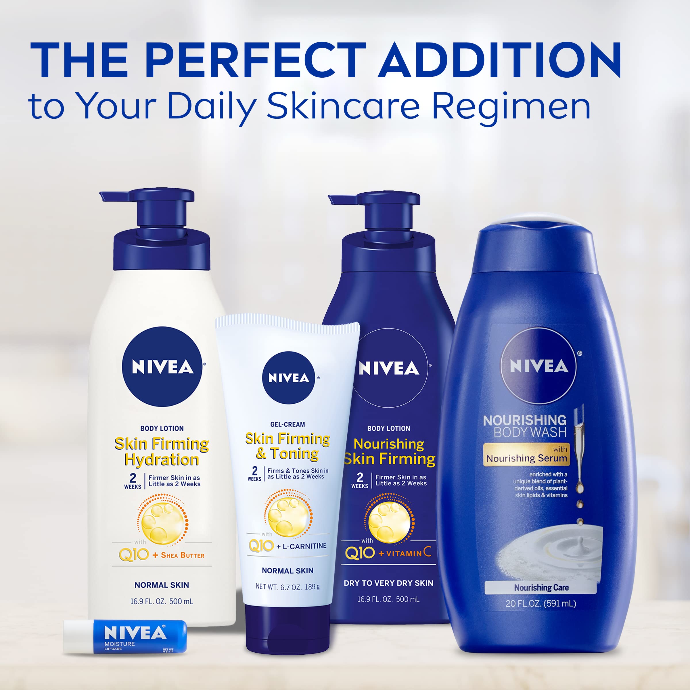 NIVEA Skin Firming & Toning Body Gel Cream with Q10, Hyaluronic Acid and Vitamin C, Clinically Tested Skin Firming & Toning Cream, 72-Hour Moisture, 6.7 Oz Tube