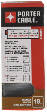 PORTER-CABLE Brad Nails, Project Pack, 18GA, 300 x 5/8 in., 300 x 1-1/4 in., 300 x 2 in. 900-Pack (BN18PP)