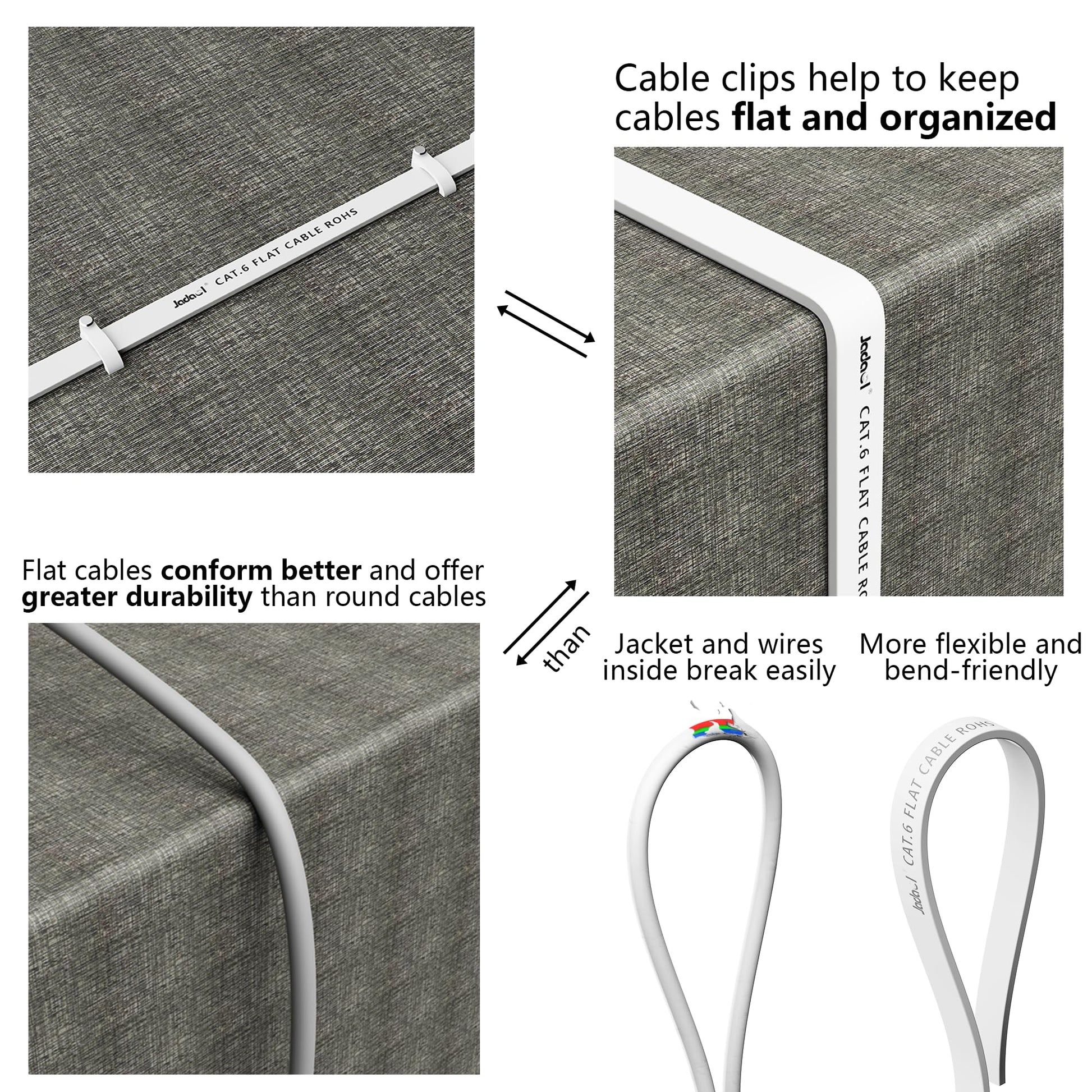 Jadaol Cat 6 Ethernet Cable 50 ft, Outdoor & Indoor 10Gbps Support Cat8 Cat7 Network, Flat RJ45 Internet LAN Computer Patch Cable for Router, Modem, Switch, Gaming Consoles, Streaming Devices, White