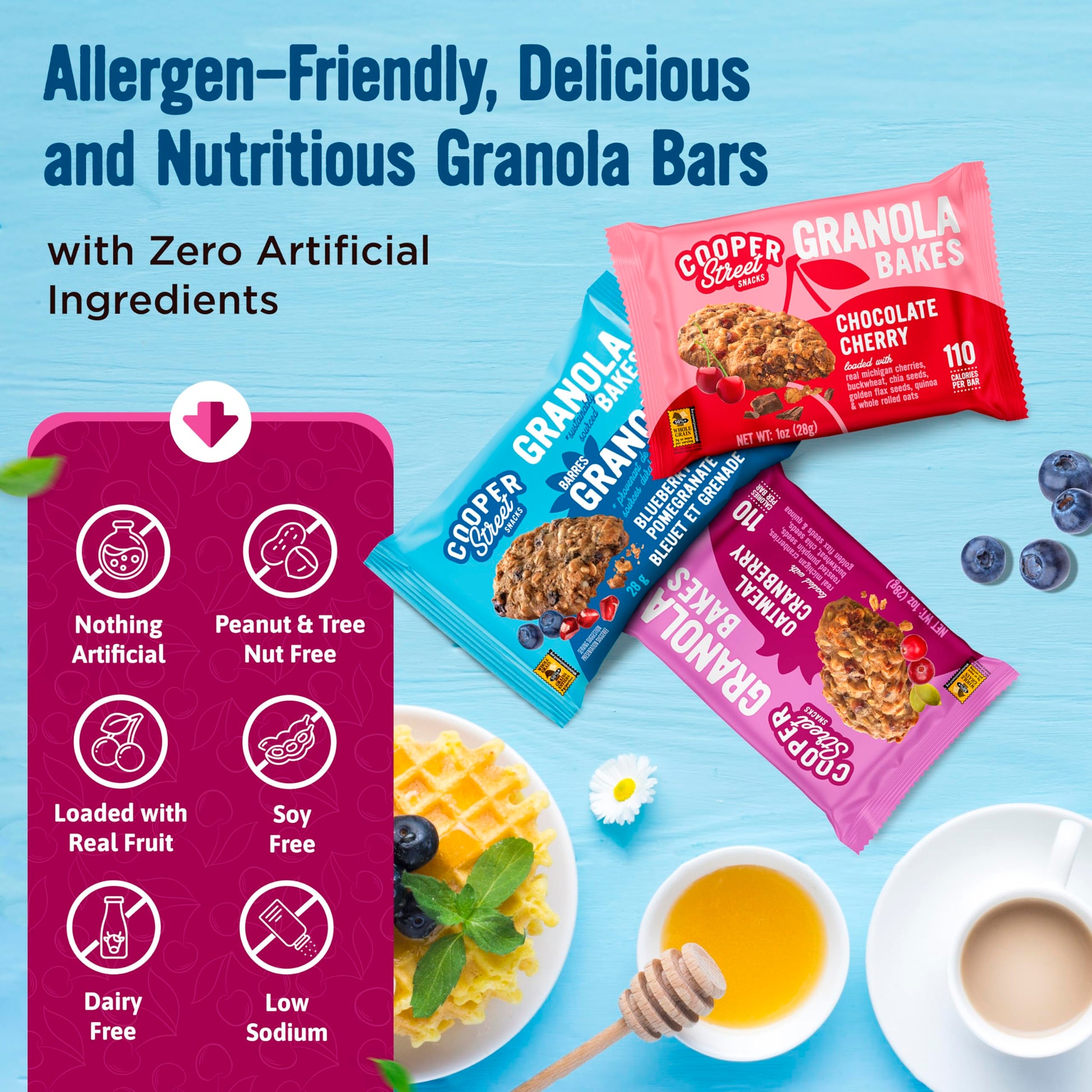 Cooper Street Granola Bakes (36 Count) – Soft and Chewy Breakfast Granola Bars Variety Pack – Nut, Dairy & Soy Free – Individually Wrapped Healthy Snacks for Kids, School, Work, Hiking & On-the-Go