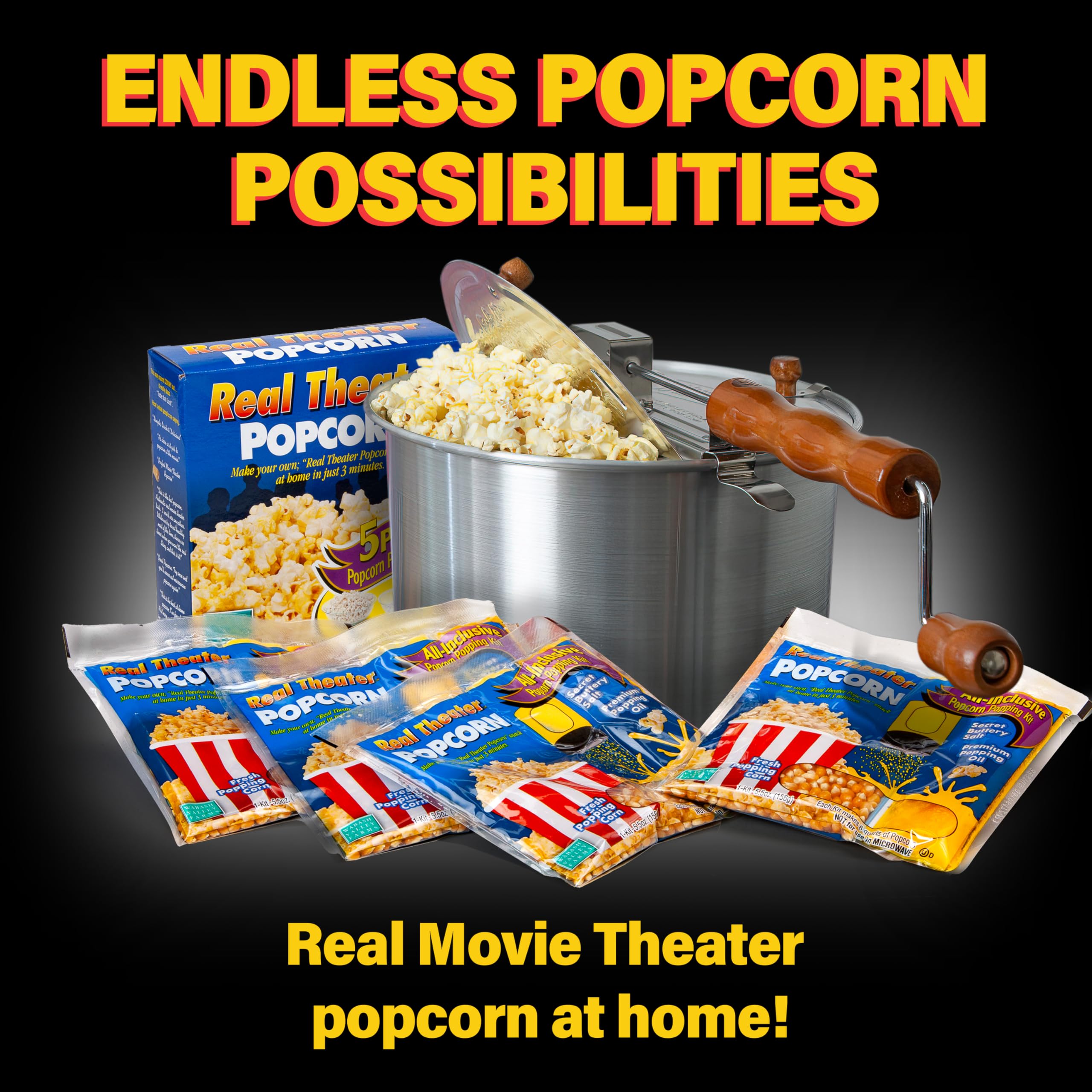 Original Whirley Pop Popcorn Maker - Wabash Valley Farms Gourmet Popcorn Popper, Aluminum Pot With Nylon Gears, 3-Minute Stove Top Popper, Home Movie Night (Silver)