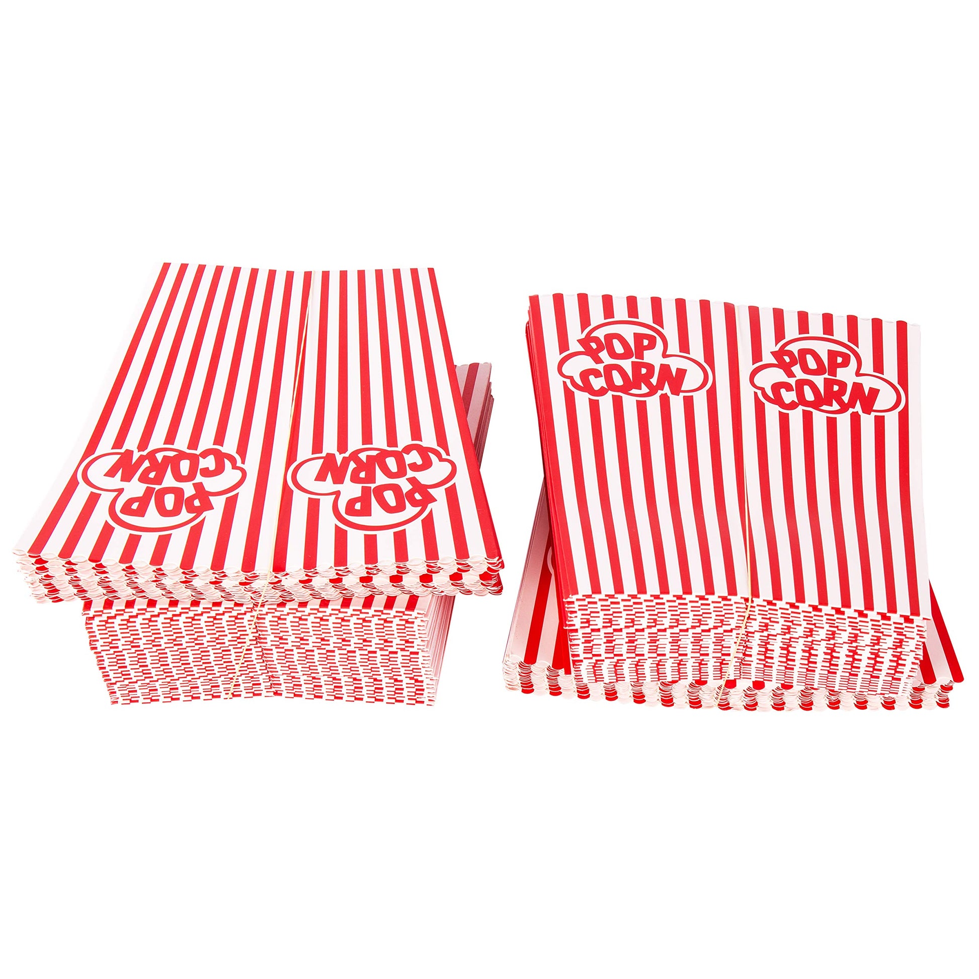 GSM Brands Popcorn Containers Boxes (100 Pack) - Striped White and Red Paper - for Home Movie Theater