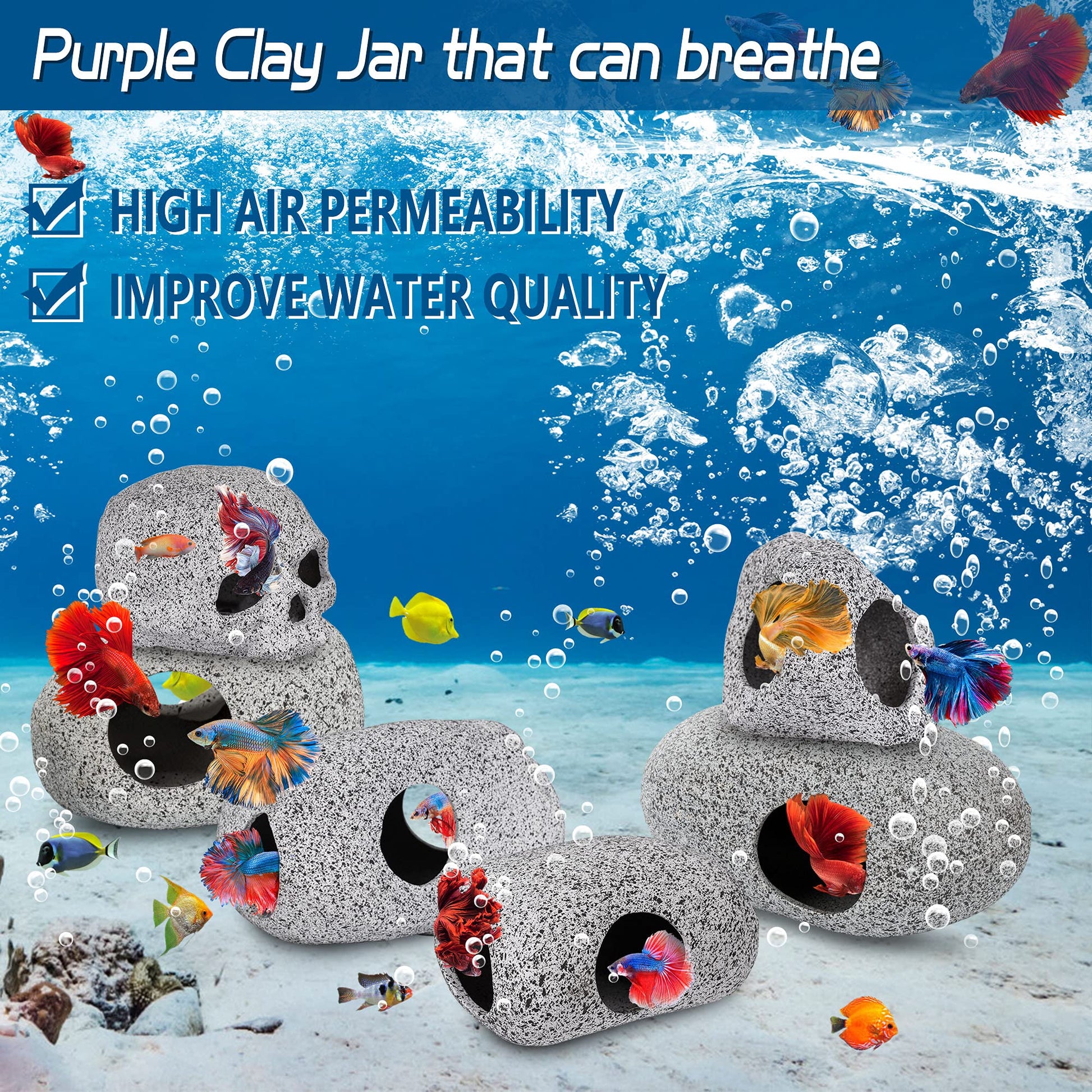 Aquarium Decorations Cave Fish Tank Accessories Rock Decor for Shrimp Cichlid Hiding Breeding Small Fish Bowl Hide Decoration Betta Toys Hideout Stones House（Medium）