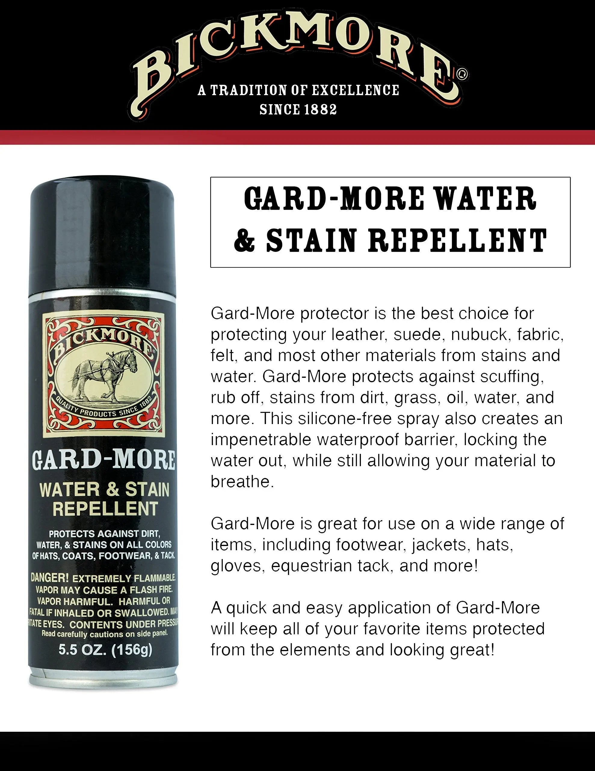 Bickmore Gard-More Water & Stain Repellent 5.5oz- Leather Protector and Suede Protector Waterproofing Spray Guard for Boots, Shoes, Clothing, Hats, Jackets & More