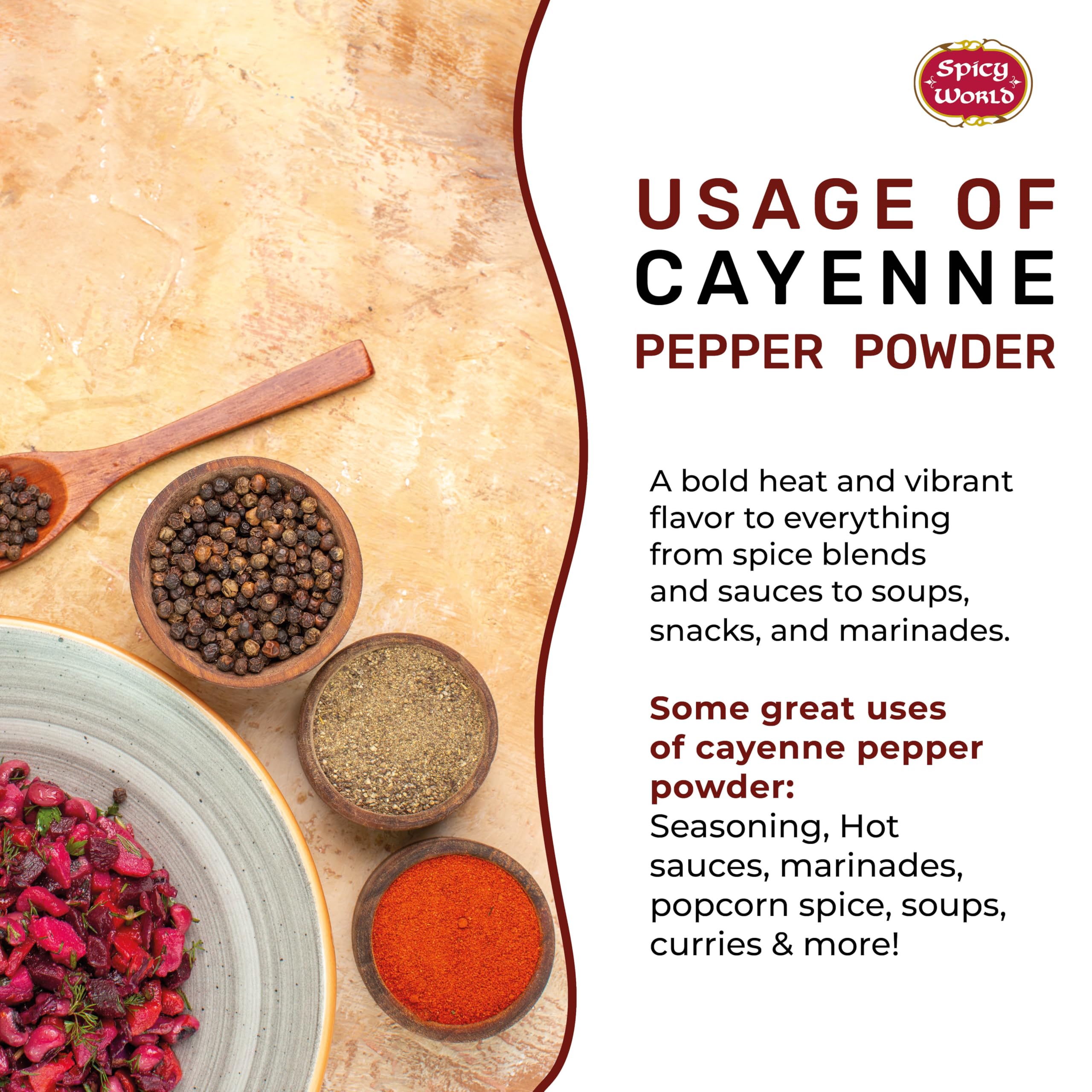 Spicy World Hot Cayenne Pepper Powder Bulk 5 LBS Jar - Red Ground Pepper 50,000 SHU Heat Unit - Gluten Free All Natural Red Pepper- Freshly Packed In USA, For Commercial & Home Use