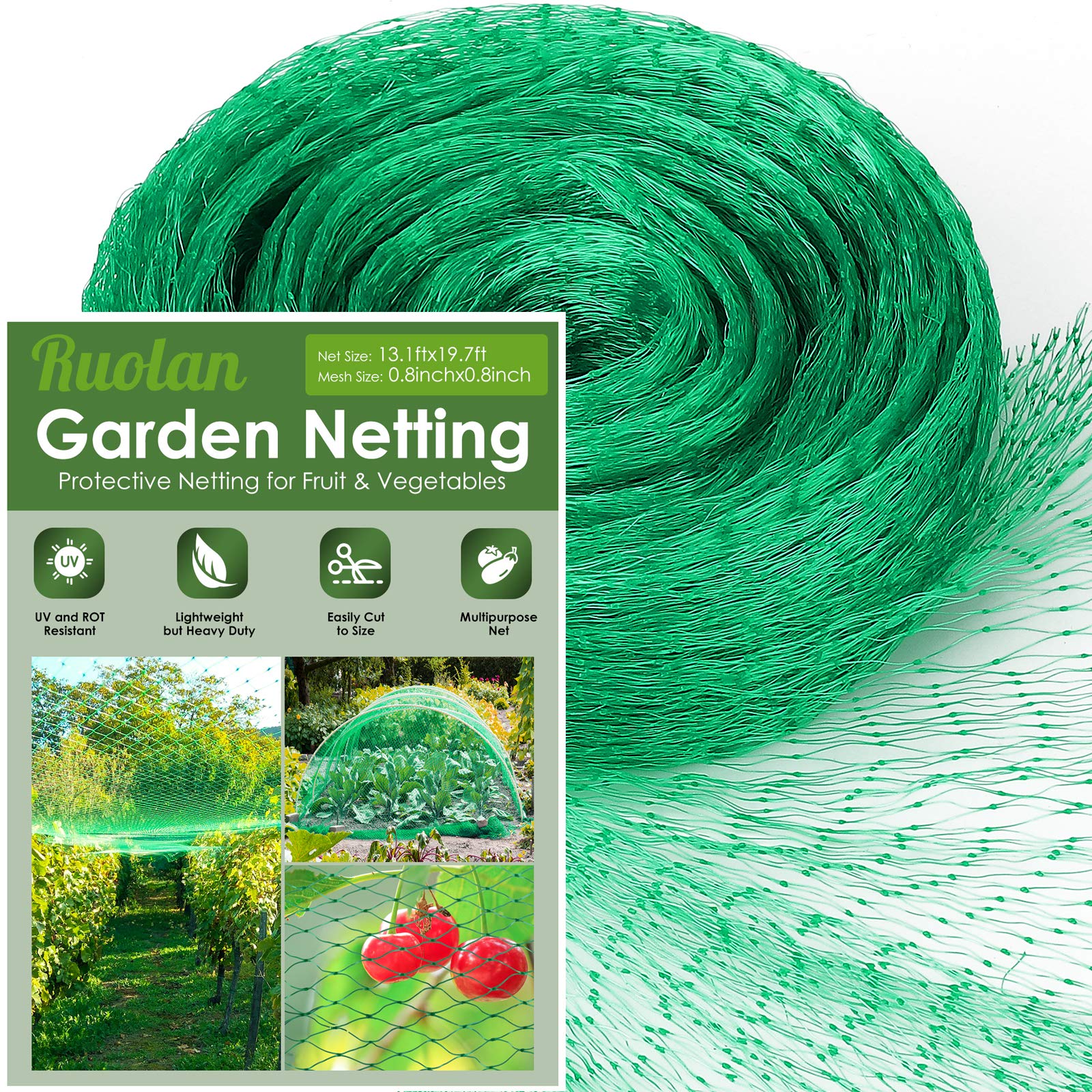 Ruolan Bird Netting for Garden Protect Vegetable Plants and Fruit Trees13X20Ft,Plastic Trellis Netting for Birds, Deer,Squirrels and Other Animals