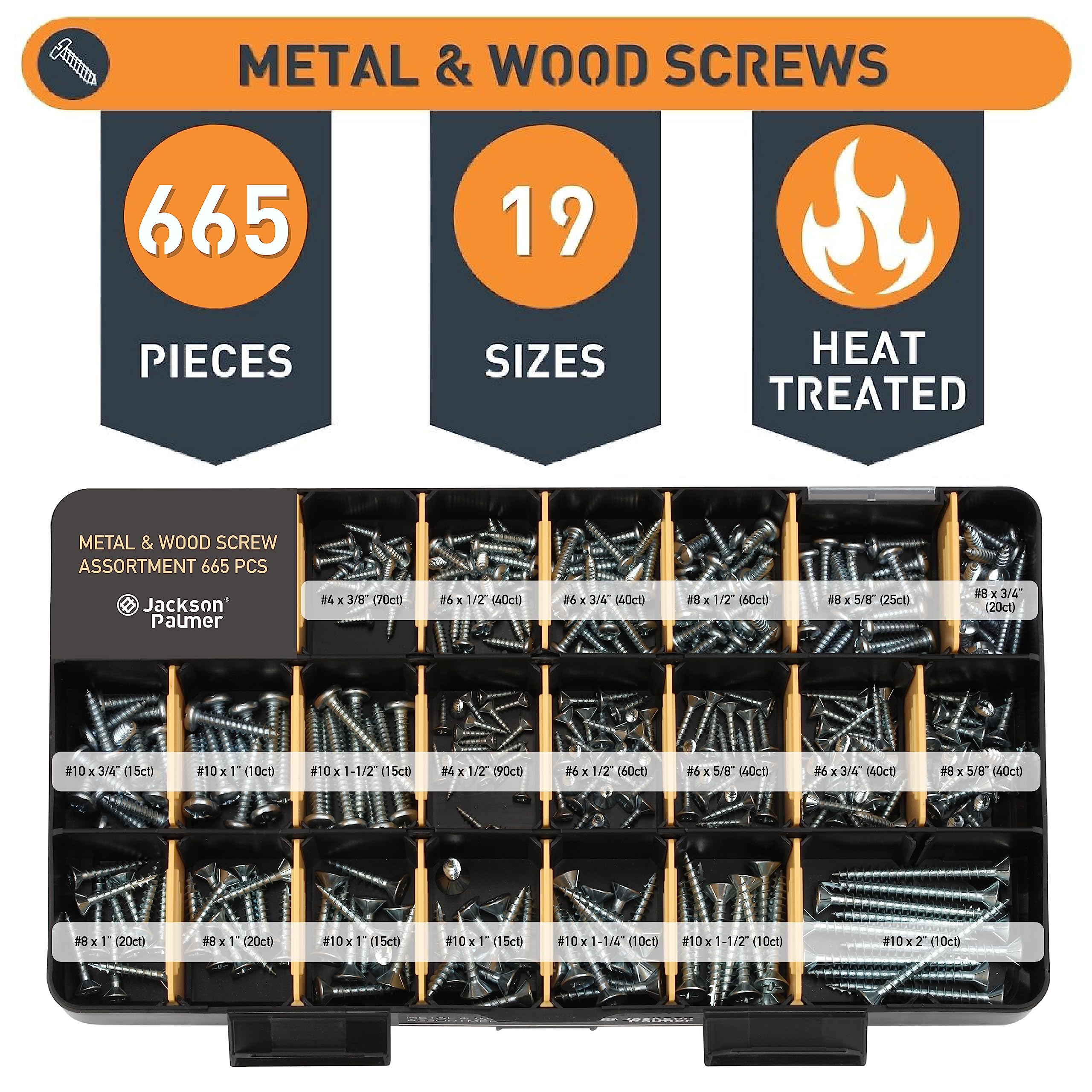 Jackson Palmer 2251 Piece Hardware Assortment Kit with Screws, Nuts, Bolts & Washers (3 Trays)…