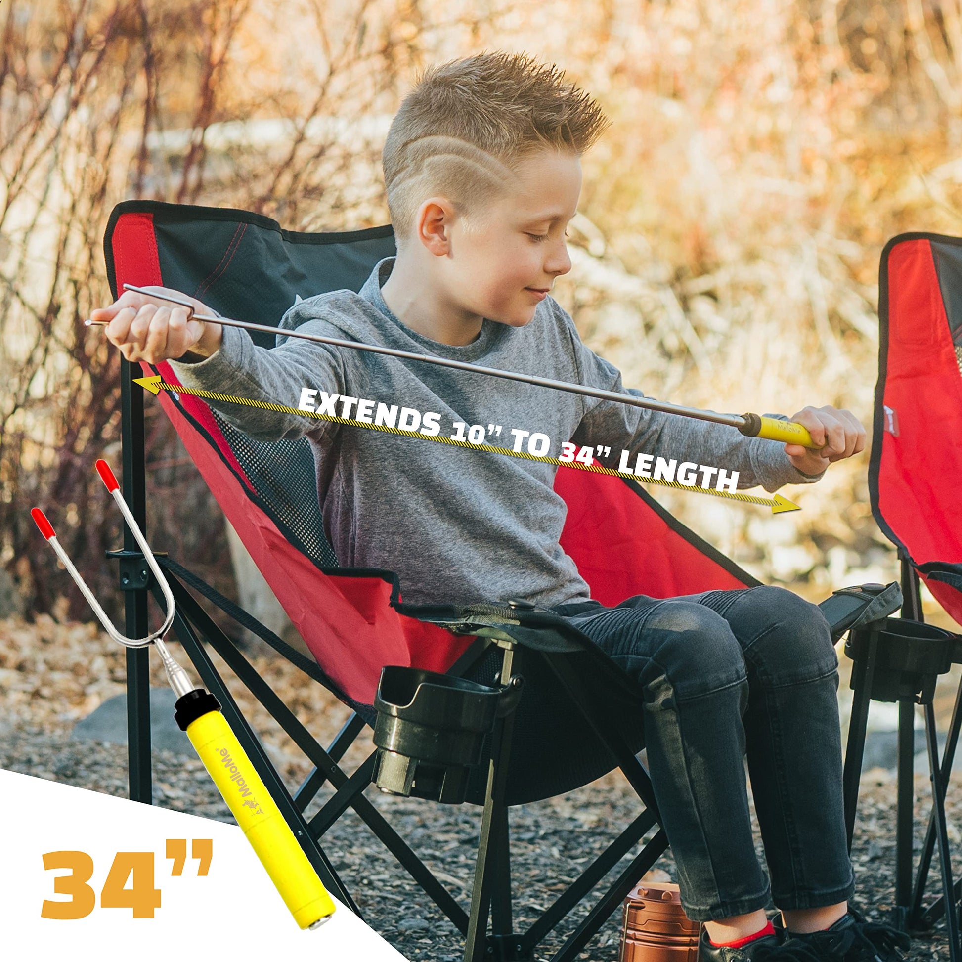 MalloMe Smores Sticks for Fire Pit - Premium 34 inch Marshmallow Roasting Sticks Smores Kit Outdoor -Accessories for Campfire- Smore Skewers Hot Dog Fork, Camping Essentials Bonfire Gear Long (6 Pack)
