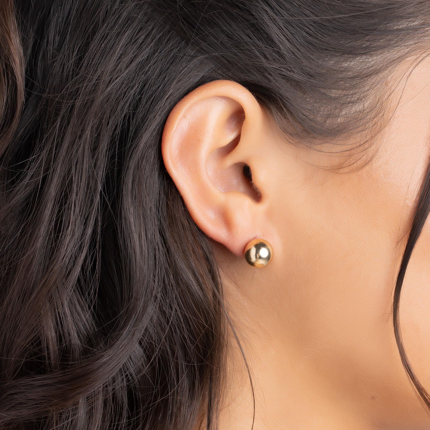 Barzel 18K Gold Plated Ball Stud Earrings Set, Sizes 3-10MM, 5 Pack, High Polish Finish Ball Suds
