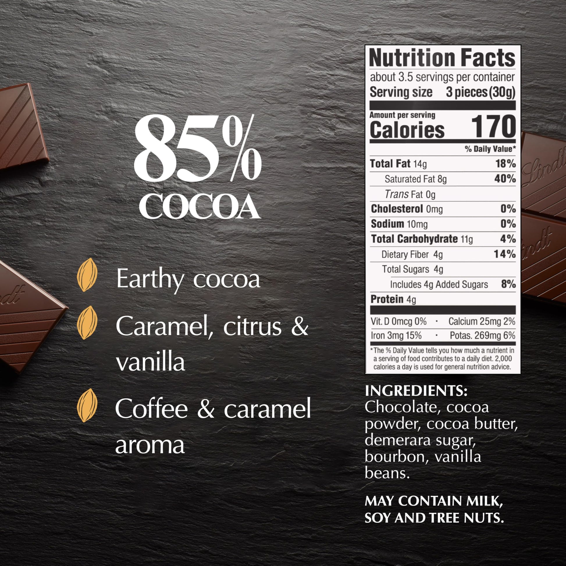 Lindt EXCELLENCE 85% Cocoa Dark Chocolate Candy Bar, Halloween Candy, 3.5 oz. Bar (12 Pack)