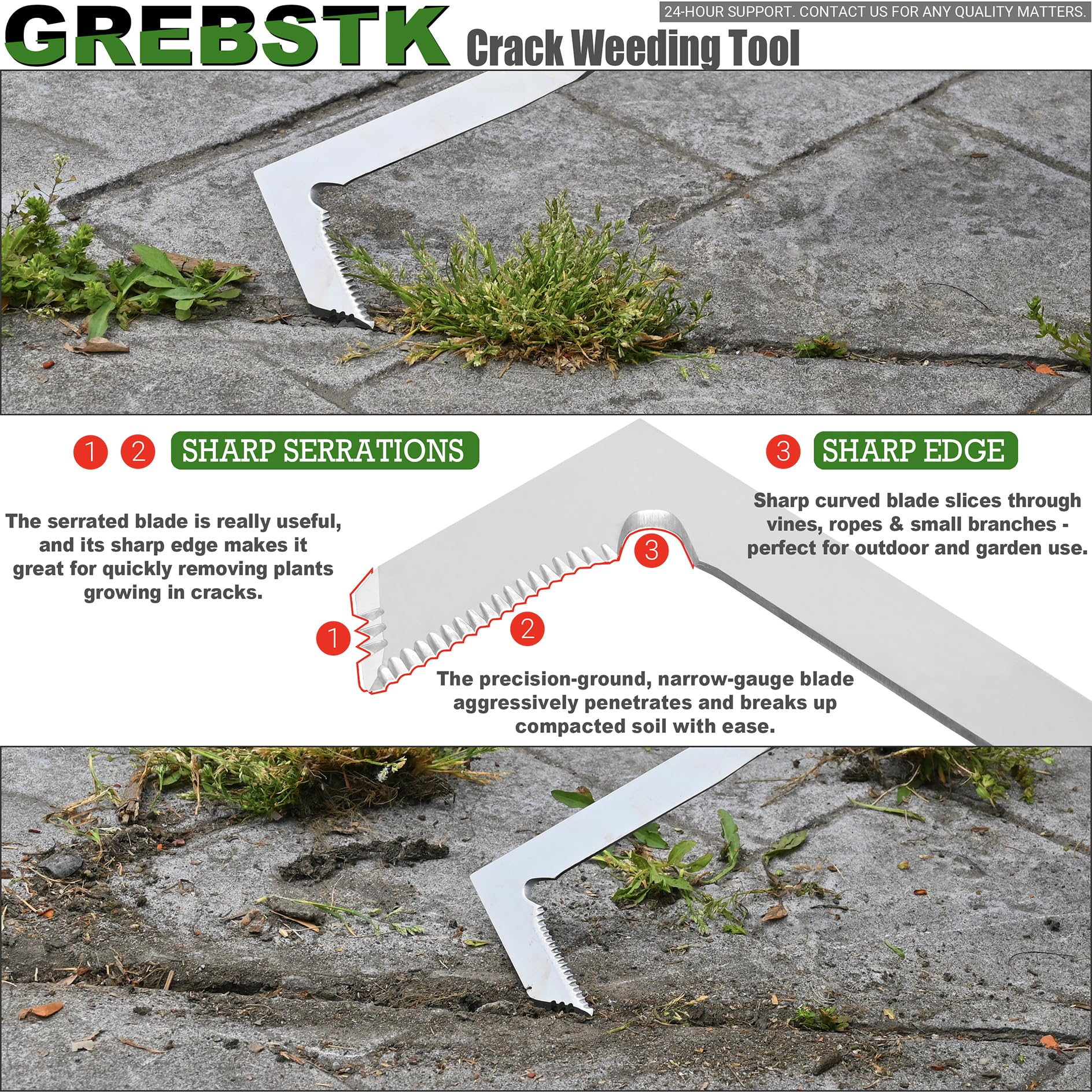 GREBSTK Crack Weeder Crevice Weeding Tool Stainless Steel Manual Weeder Beech Handle Gardening Tool