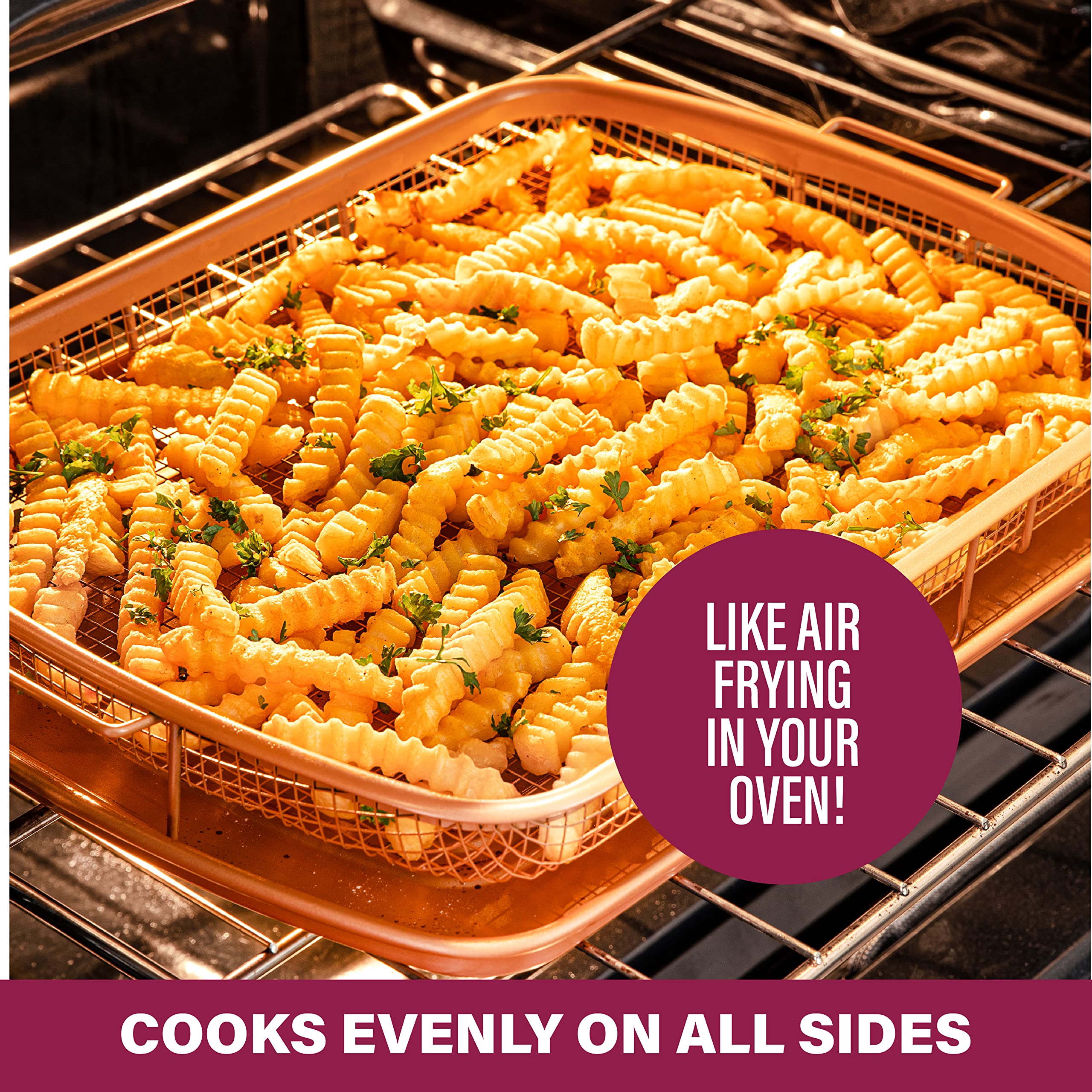 Gotham Steel Large Air Fryer Basket for Oven, 2 Pc Oven Air Fryer Basket and Tray Pan Great for Baking & Crispy Foods, Dishwasher Safe – XXL 16.5” x 12.5”