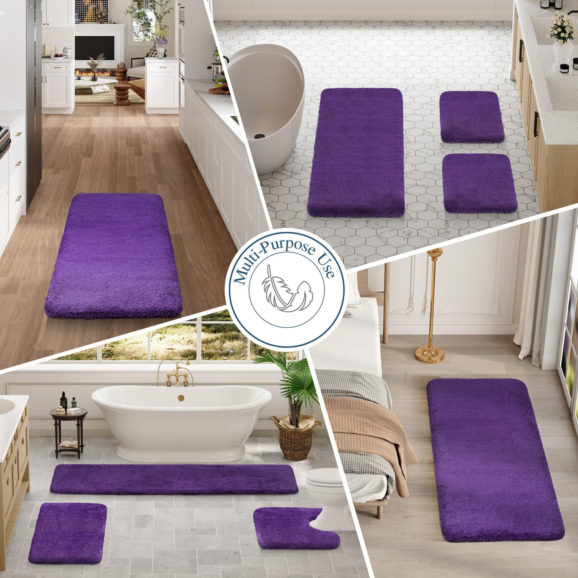 Walensee Non Slip Bath Mat for Bathroom (16 x 24, Dark Purple) Water Absorbent Soft Microfiber Shaggy, Machine Washable Thick Plush Bath Rugs for Shower