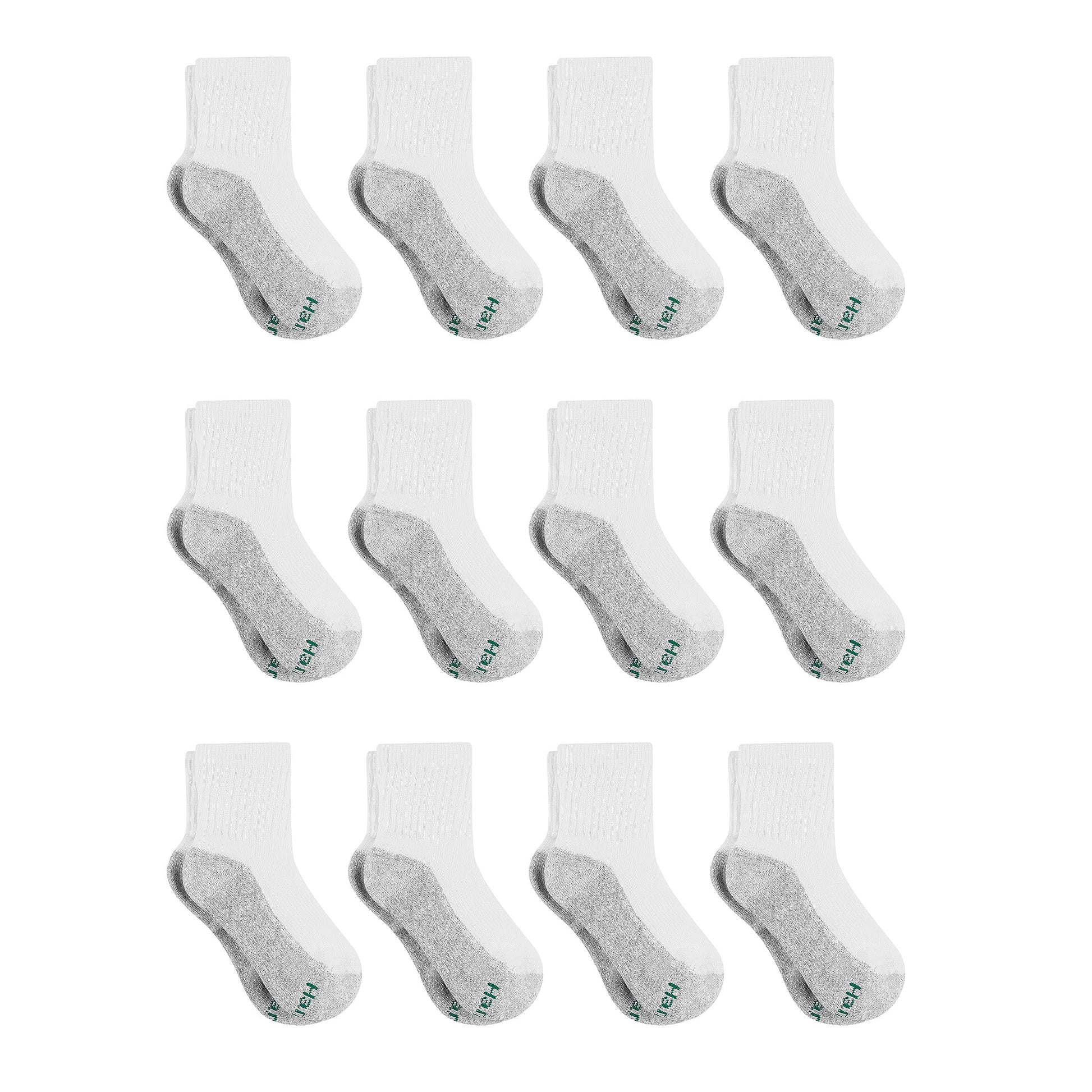 Hanes Boys Socks, Double Tough Cushioned Ankle And No Show, 12-pair Packs Athletic-socks, Ankle - White/Grey Bottom - 12 Pack, Medium US
