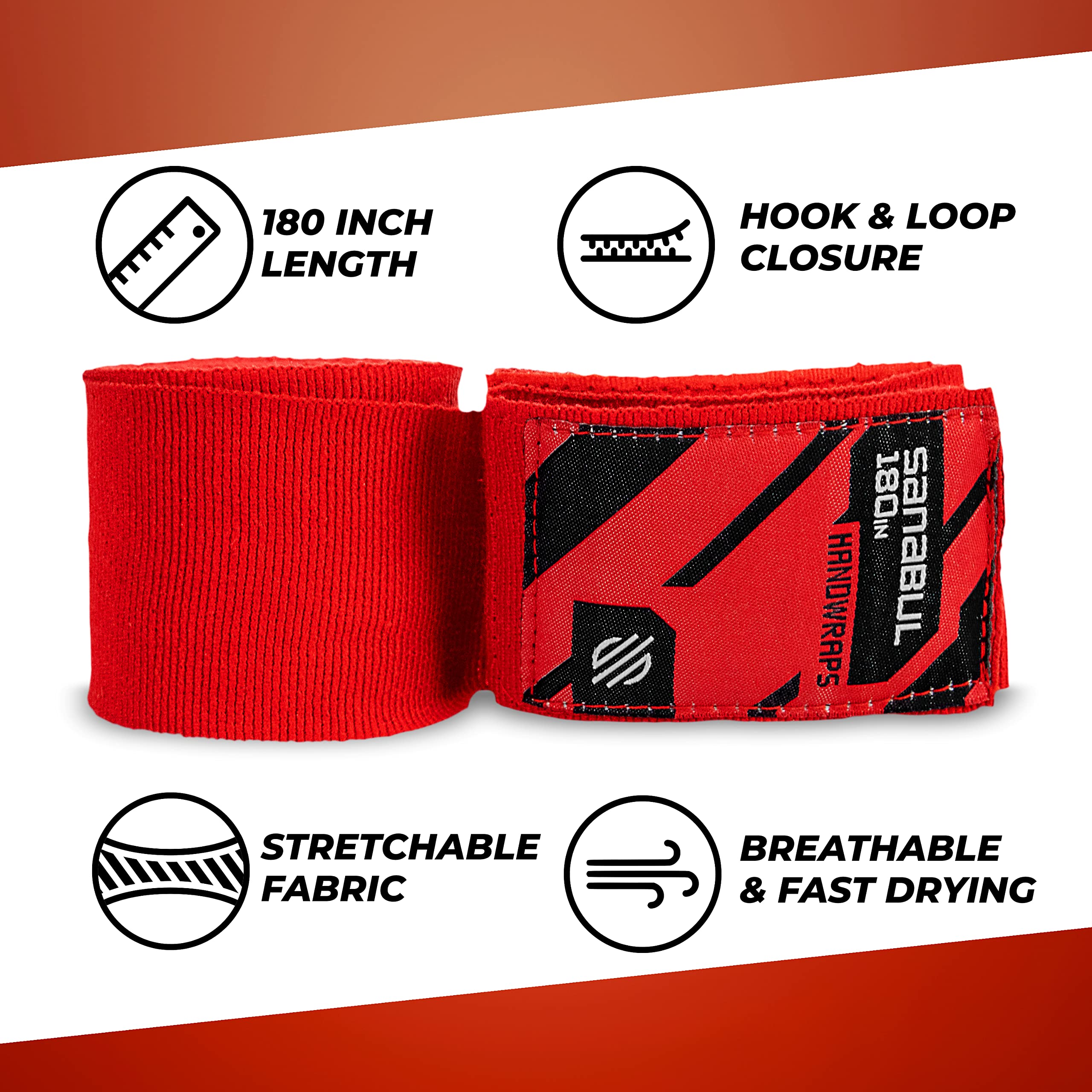 Sanabul Elastic 180 inch Boxing Hand Wraps for Boxing Gloves Muay Thai Kickboxing MMA Wraps for Men & Women, Red,180"