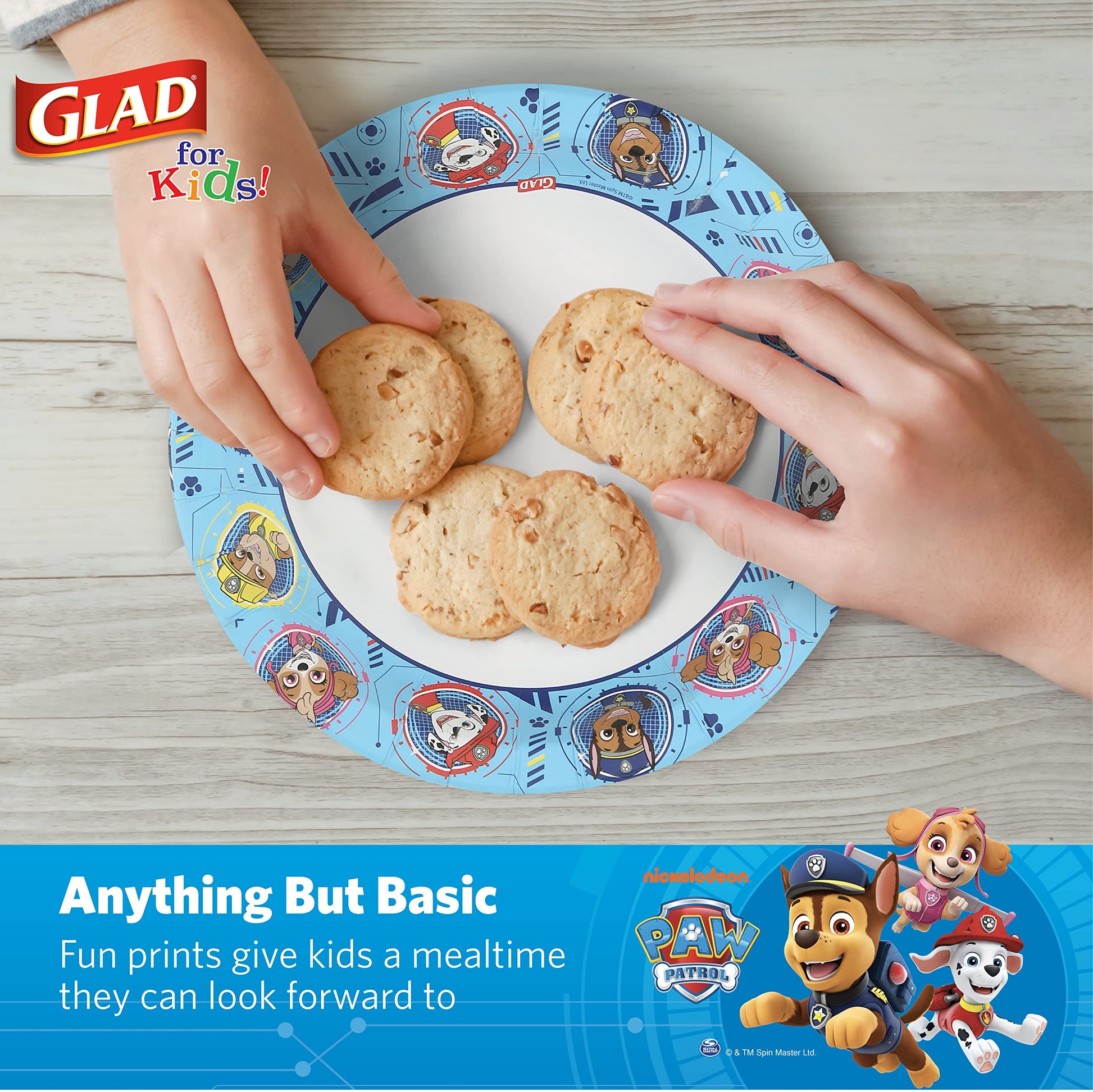 Glad for Kids Paw Patrol Round Disposable Paper Plates, Core Pups Blue - Heavy Duty, Soak Proof, Microwavable Plates for Everyday Use, 8.5 Inch, 20 Count