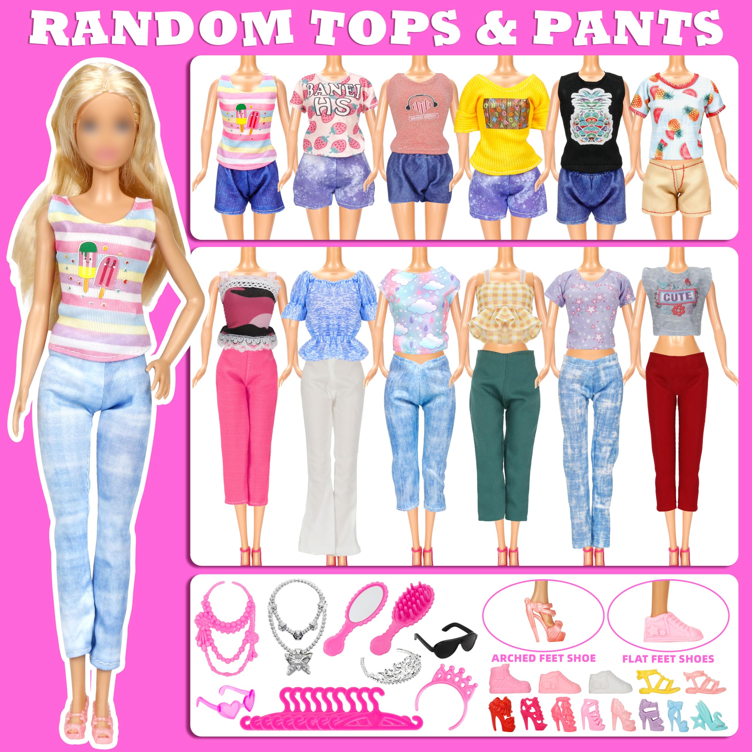 71 Pcs Doll Clothes and Accessories, 5 Wedding Gowns 9 Fashion Dresses 3 Tops 3 Pants 3 Bikini Swimsuits 20 Shoes for 11.5 inch Doll Christmas Stocking Stuffers Girls Gift Age 5-7 8-10
