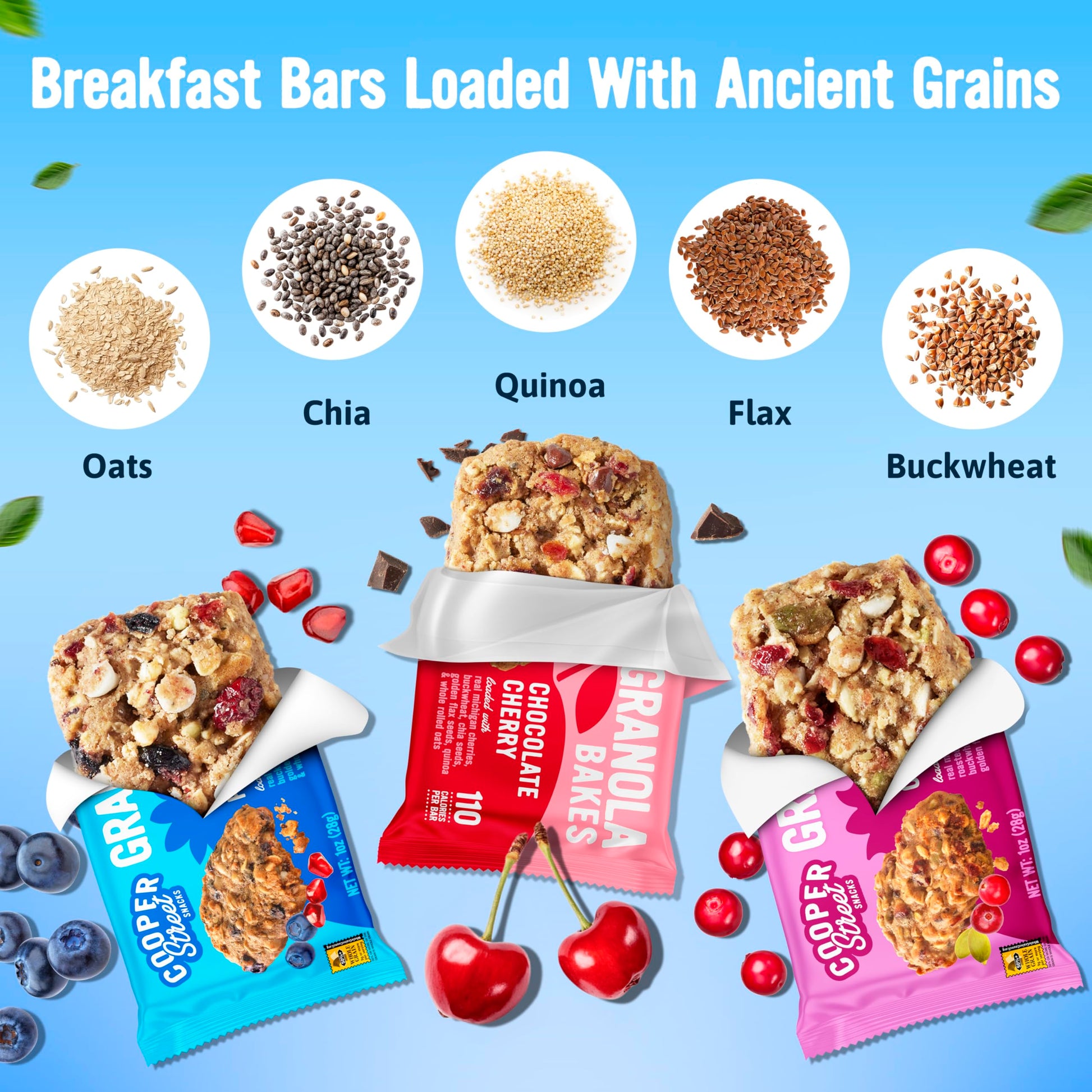 Cooper Street Granola Bakes (36 Count) – Soft and Chewy Breakfast Granola Bars Variety Pack – Nut, Dairy & Soy Free – Individually Wrapped Healthy Snacks for Kids, School, Work, Hiking & On-the-Go