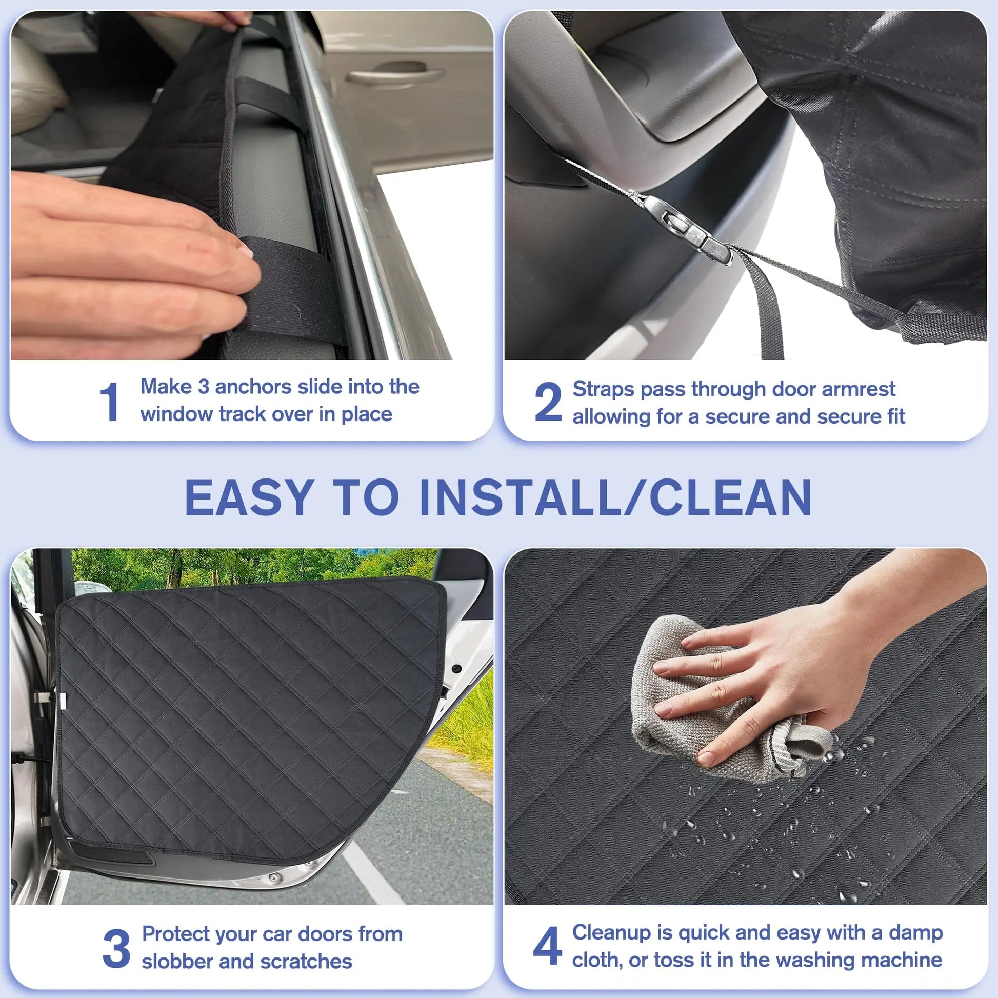 ALLANSING Dog Car Door Protector – Anti-Scratch/Stain-Resistant, Window-Roll-Compatible, No Tint Damage, 2-Pack, Secure Fit for Car/SUV/Truck