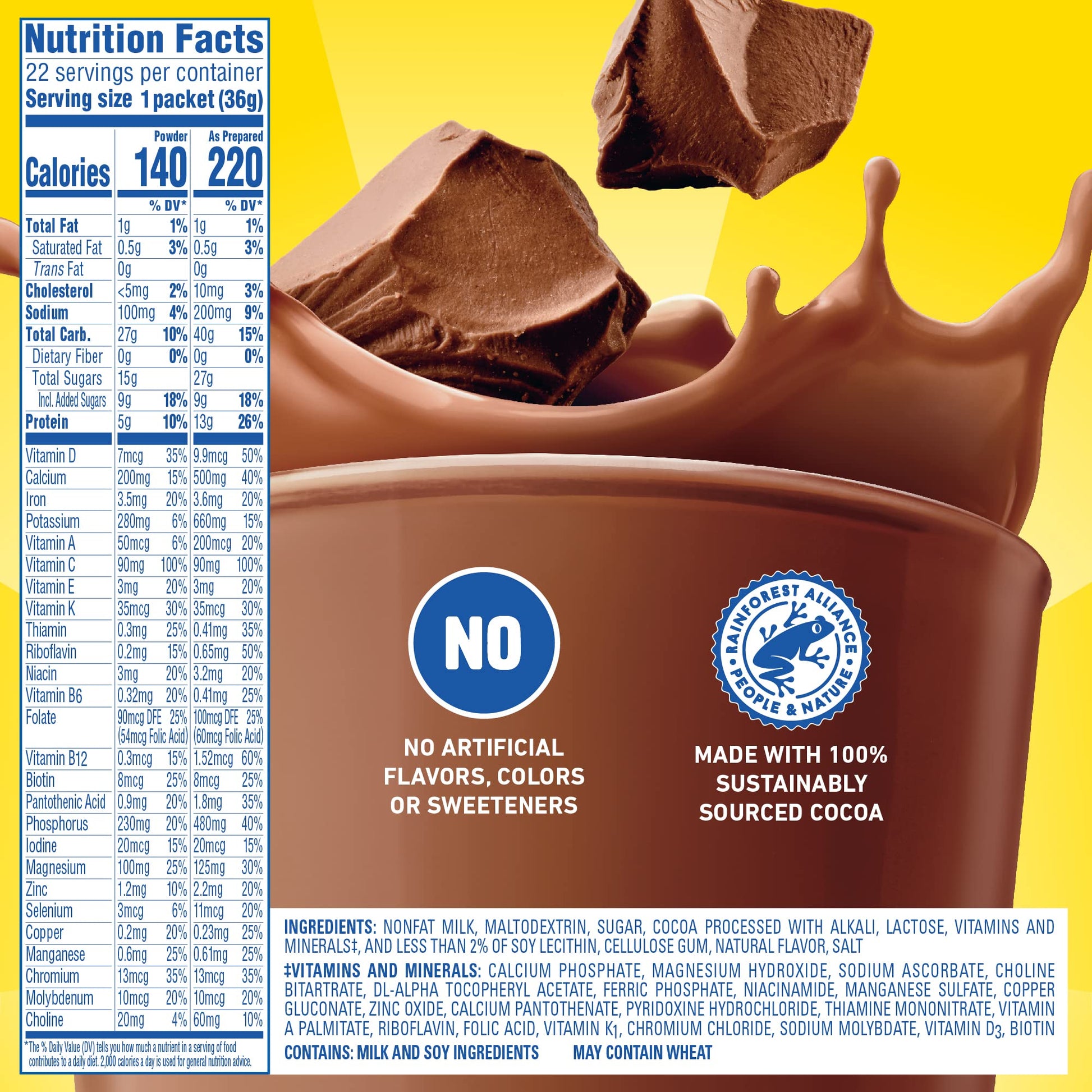 Carnation Breakfast Essentials Powder Drink Mix, Rich Milk Chocolate, 22 Count Box of 1.26 Ounce Packets