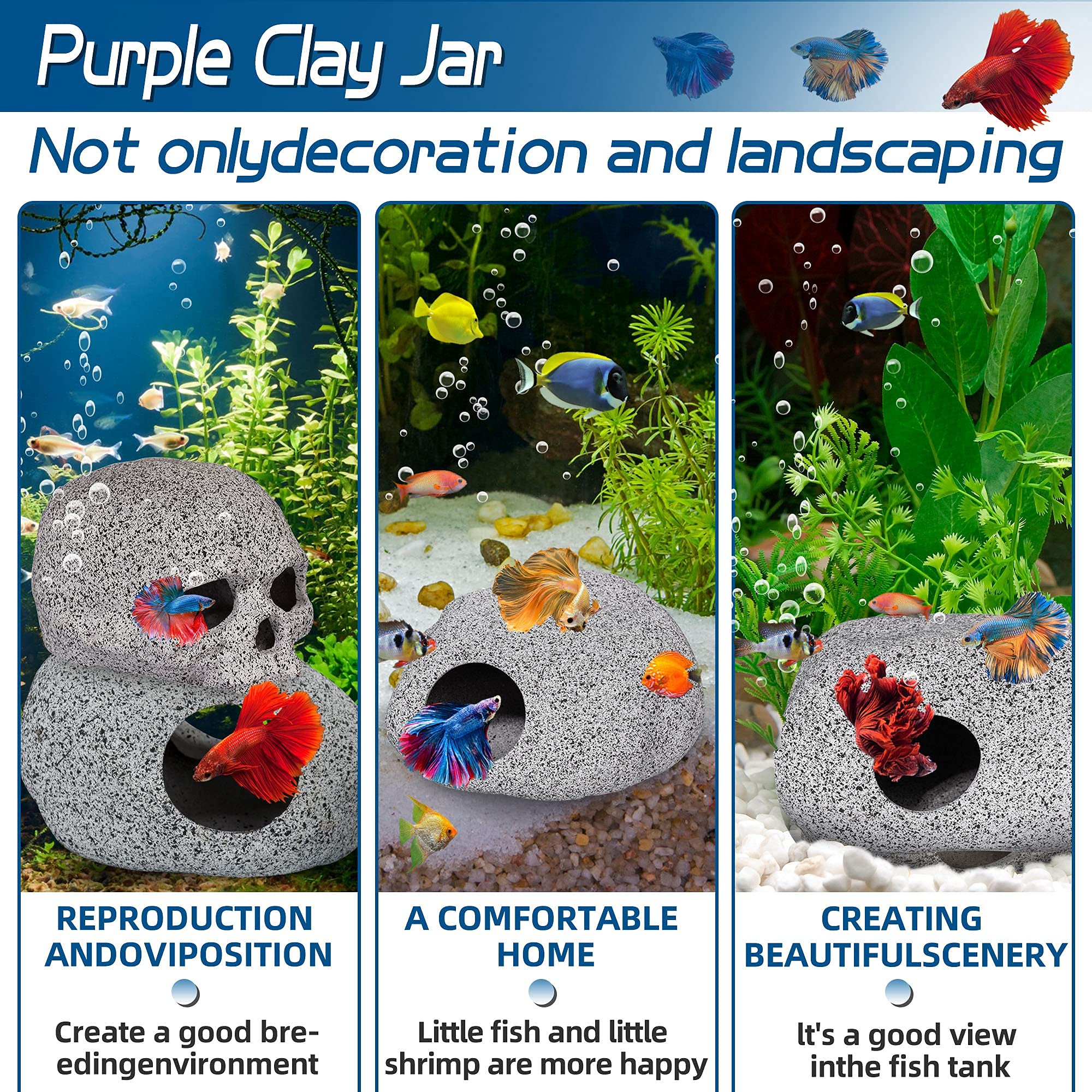 Aquarium Decorations Cave Fish Tank Accessories Rock Decor for Shrimp Cichlid Hiding Breeding Small Fish Bowl Hide Decoration Betta Toys Hideout Stones House（Medium）