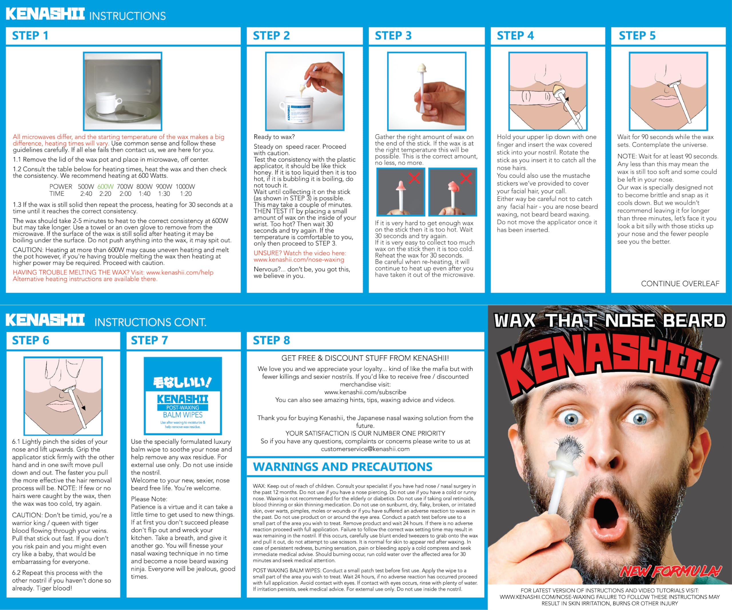 KENASHII Nose Wax Kit | 100 g Wax, 24 Applicators | Hair Removal Kit for Men and Women | Includes Balm Wipes and Mustache Guards | Lasts up to 5 Weeks