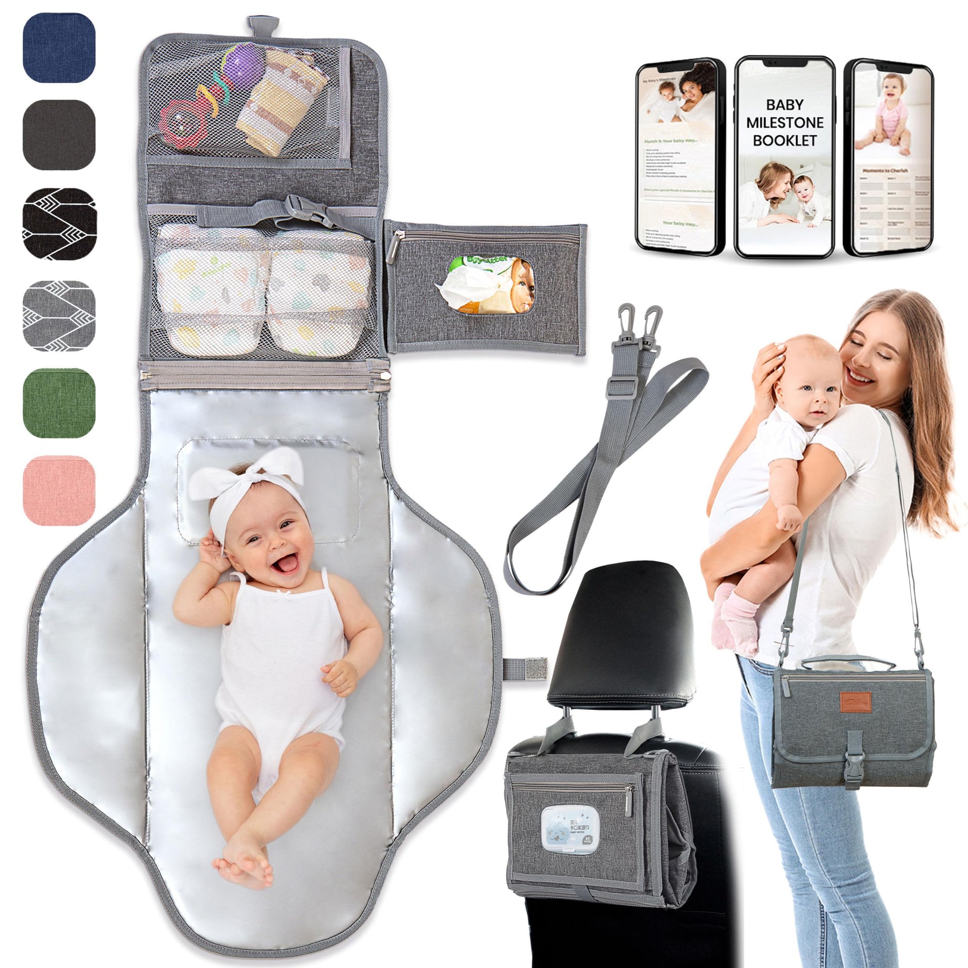 Portable Changing Pad for Baby – Soft, Comfortable Portable Diaper Changing Pad with Wipes Pockets, Waterproof and Easy to Clean – Baby Registry Search, new born baby essentials must haves, baby stuff