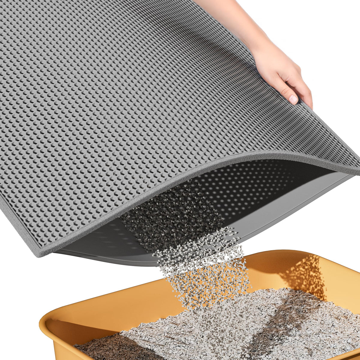 ESTHELLO Cat Litter Mat, Cat Litter Trapping Mat, Honeycomb Double Layer Design, Easy to Clean,Washable (24'' x 15'' Gray