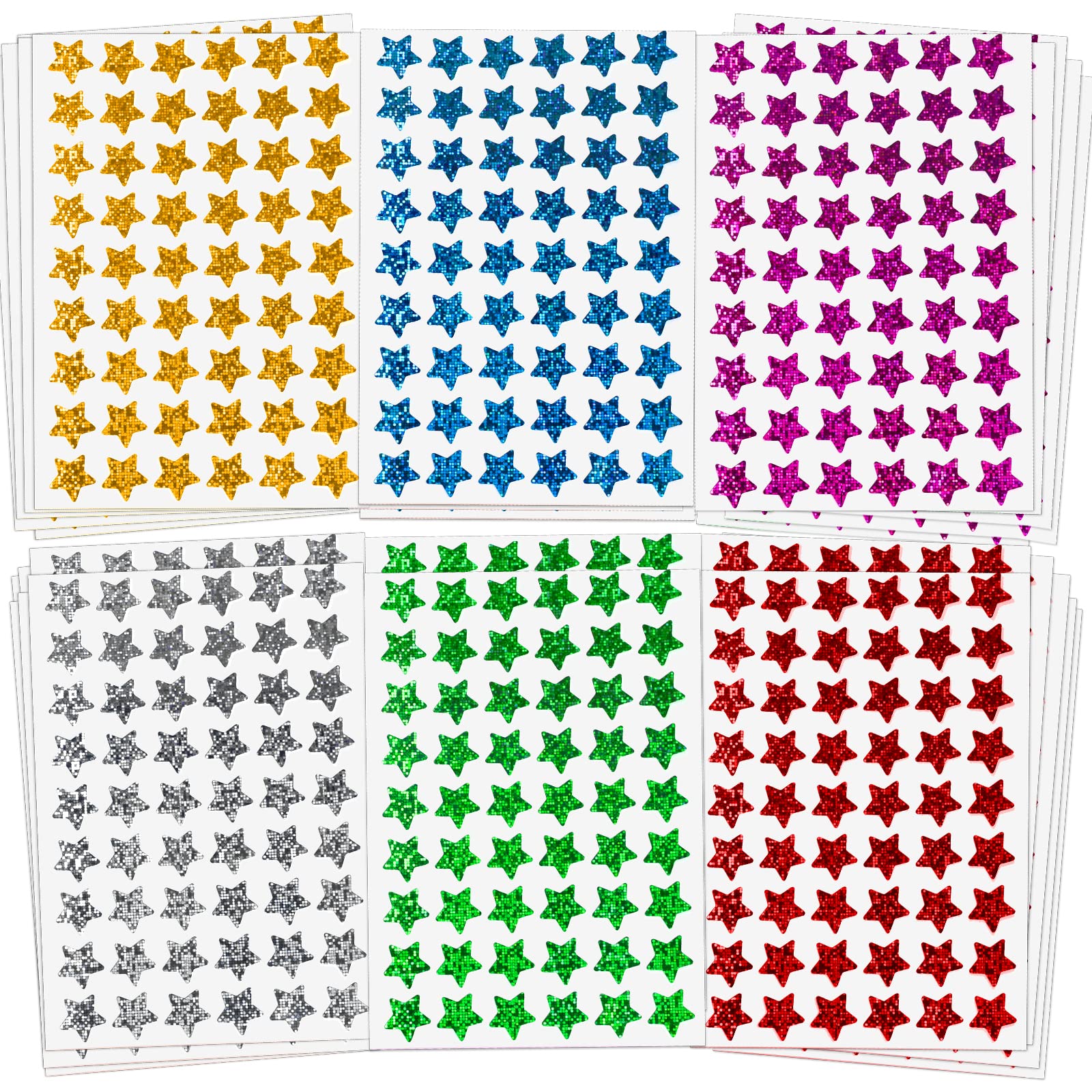 1620 Pack, 6 Colors, Holographic Small Star Stickers for Kids Reward, Behavior Chart, School Classroom Student Teacher Supplies, 0.6" Diameter