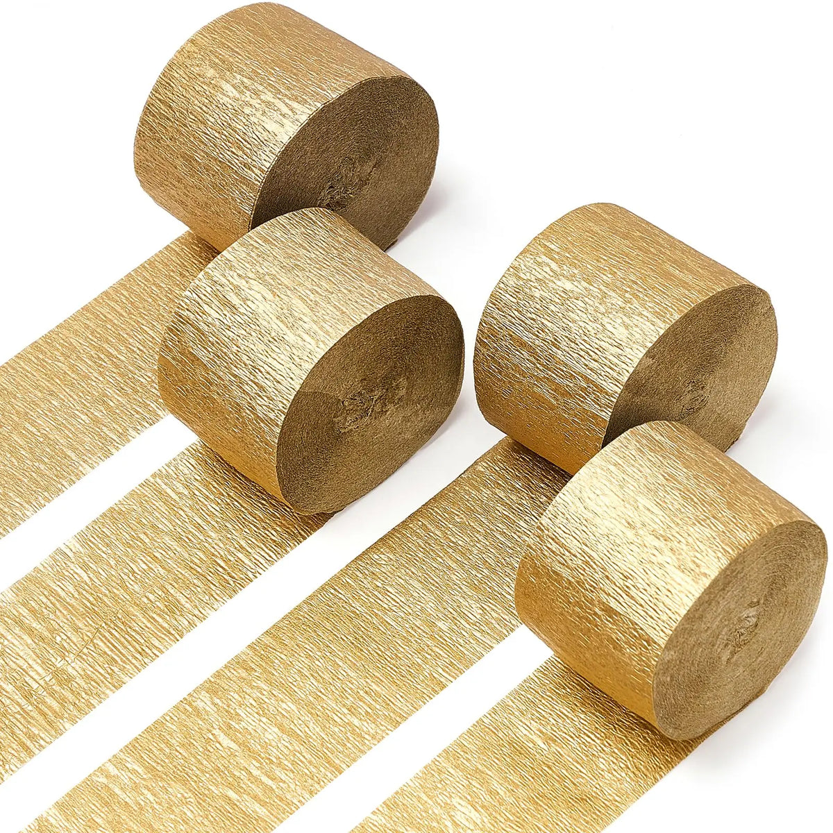 PartyWoo Gold Crepe Paper Streamers 4pcs 328ft Pack of Gold Crepe Paper for Wedding Birthday Baby Shower Engagement Anniversary New Year Eve Graduation Party Decorations(1.8 Inchx82 Ft/Roll)