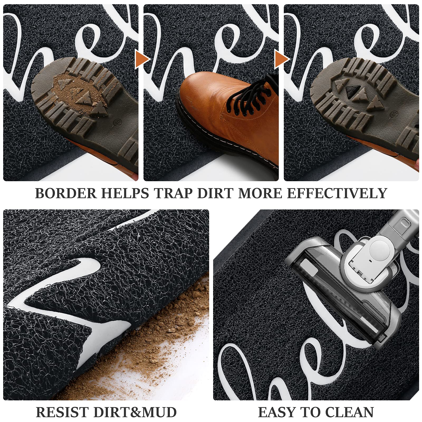 BeneathYourFeet Door Mat (30"x17.5",Black), Welcome Mat Low Profile Front Doormat Floor Mat Non Slip Rugs for Entryway, Patio, High Traffic Areas