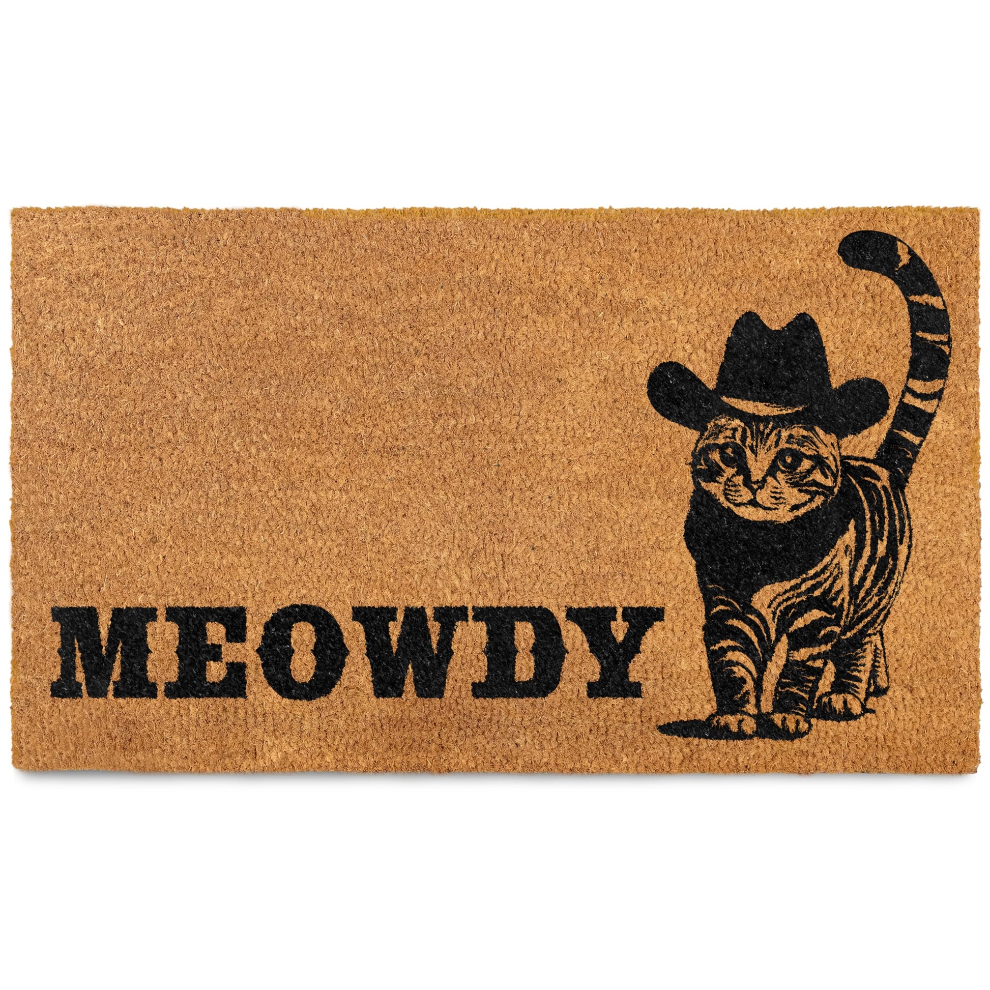 Meowdy Doormat 30x17 Inch, Cat Front Door Mat for Covered Outdoor Area, Black Cat Welcome Mats for Front Door Gift, Coir Outdoor Doormat
