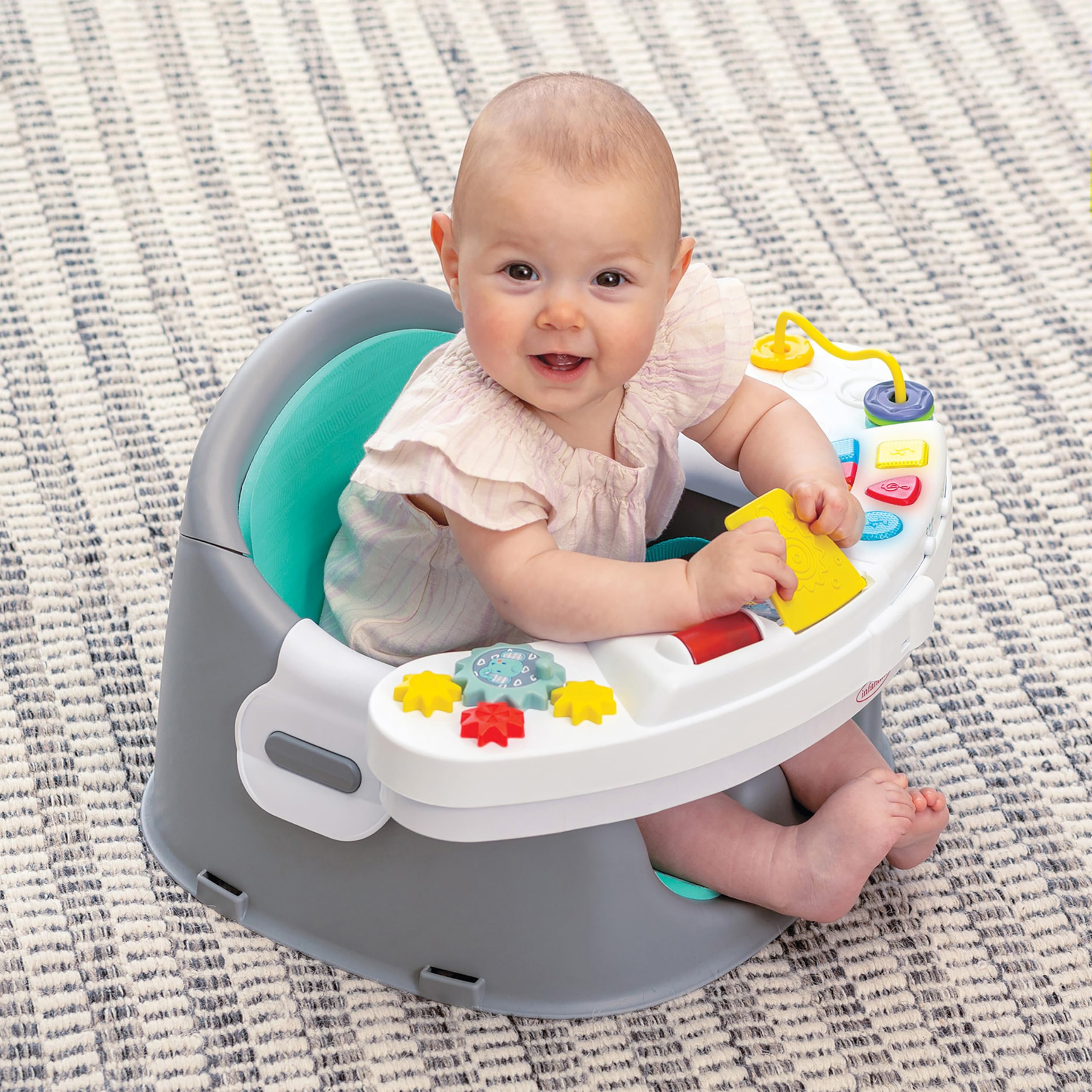 Infantino Music & Lights 3-in-1 Discovery Seat & Booster, Toddler Booster Seat for Dining Table or Kitchen Chair, Baby Activity Center & Snack Tray, Teal