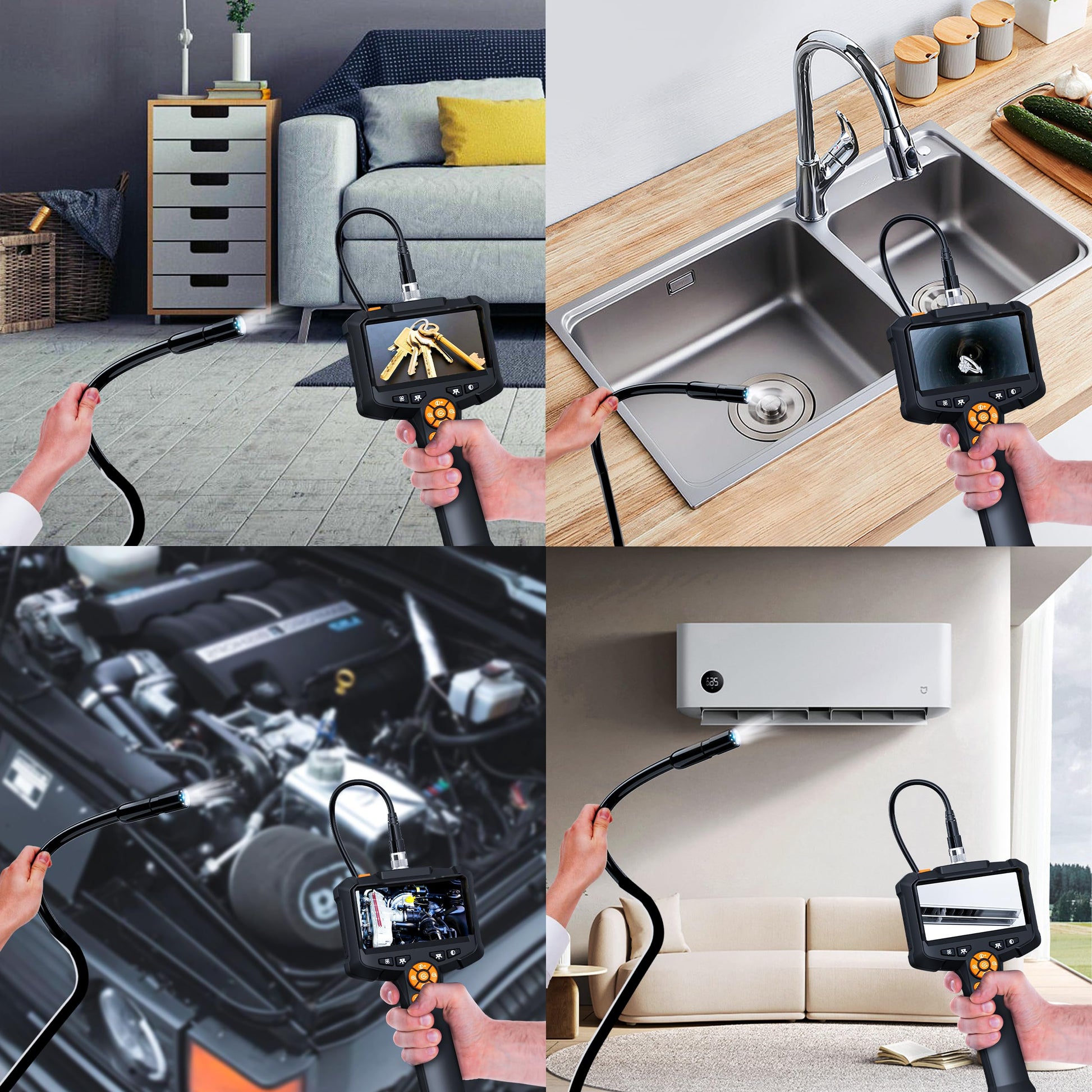 Endoscope Camera with Light, 1080P HD Borescope with 8 Adjustable Lights, 4.3" Endoscope with 16.4ft Semi-Rigid Snake Camera, IP67 Waterproof Borescopese for Sewer, Cool Gadgets & Tools for Men
