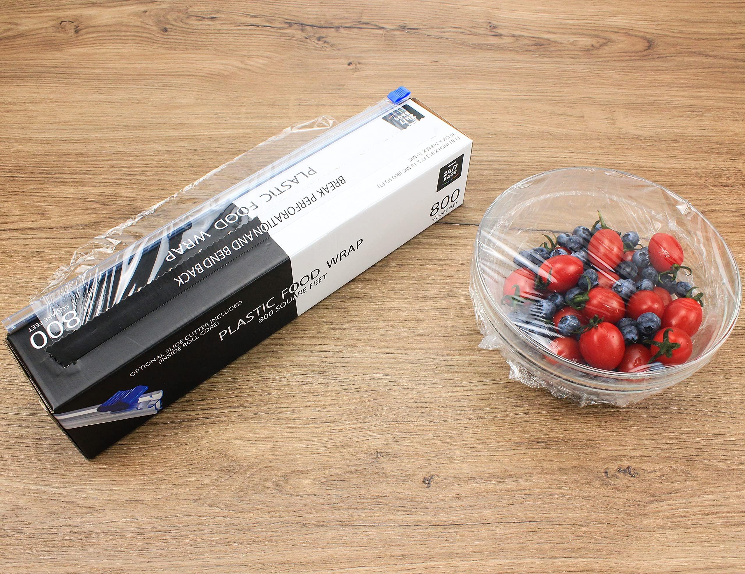 Plastic Food Wrap- 800 SQ. FT. BPA-Free, Includes Optional Slide Cutter, Extra Cling And No Mess, Clear