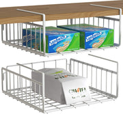 Simple Houseware Under Shelf Basket, White – 2-Pack Space-Saving Storage Organizer for Kitchen, Pantry, Closet, Office – Wire Metal Shelf Organizer, No Tools Required
