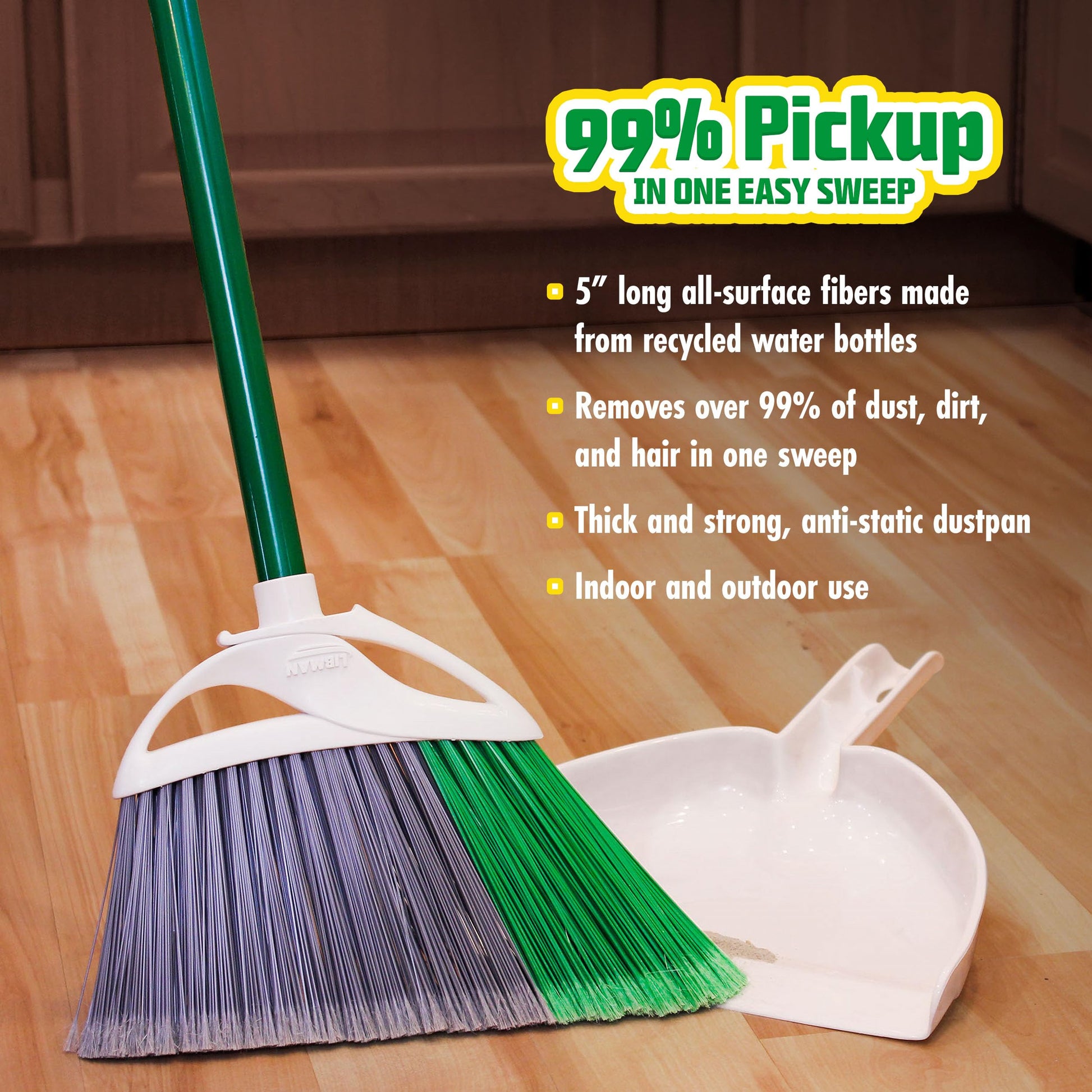 Libman Precision Angle Broom with Dustpan Combo Set for Sweeping Indoor and Outdoor Floors, Pet, Dog Hair Broom, 49” Long Handle, 11" Wide Broom, 10.25" Wide Dust Pan