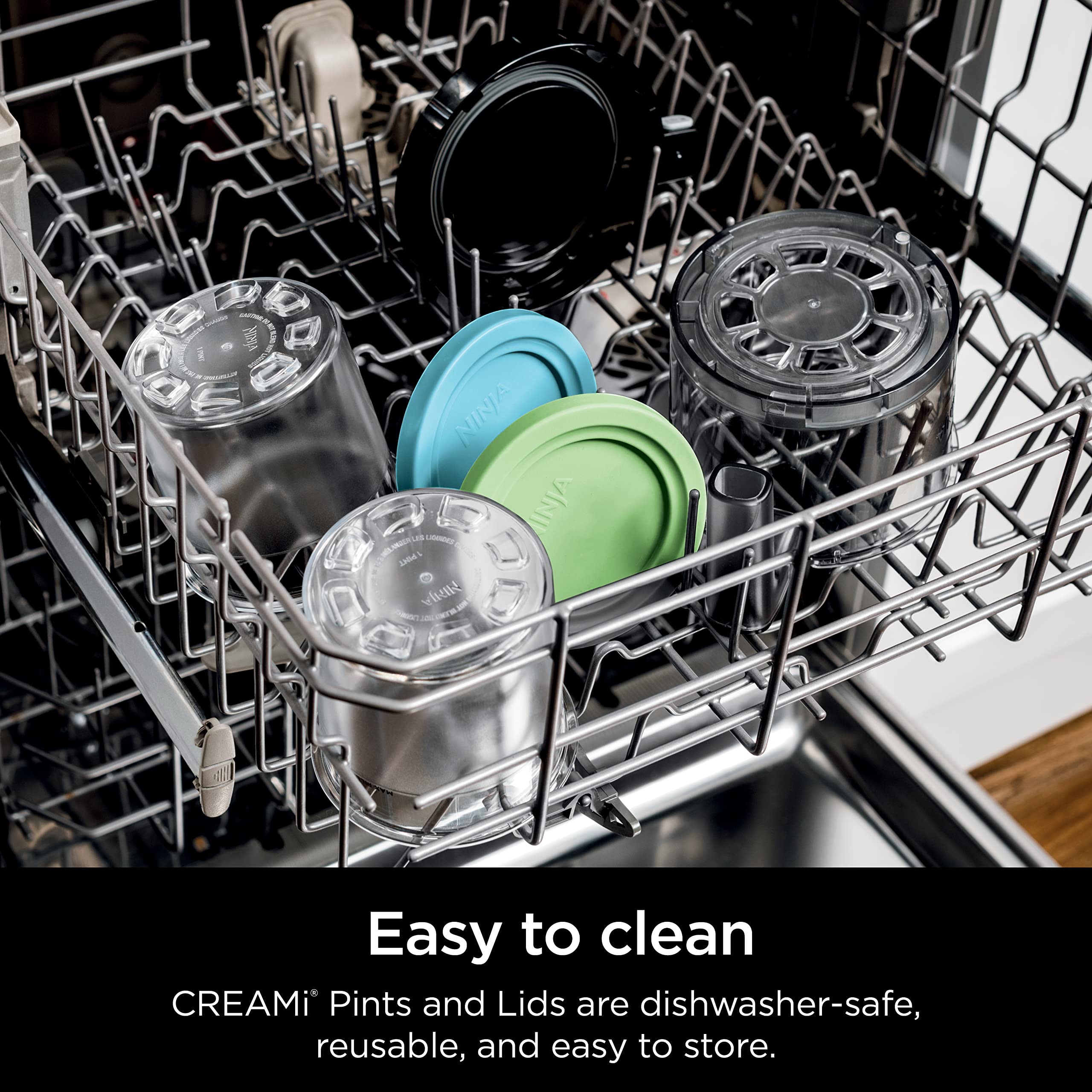 Ninja CREAMi Pints 2 Pack, Compatible with NC299AMZ & NC300s Series CREAMi Ice Cream Makers, Genuine Ninja Pint, BPA-Free & Dishwasher Safe, Color Lids, 1 Pint Each, Clear/Lime/Aqua, XSKPLID2CD