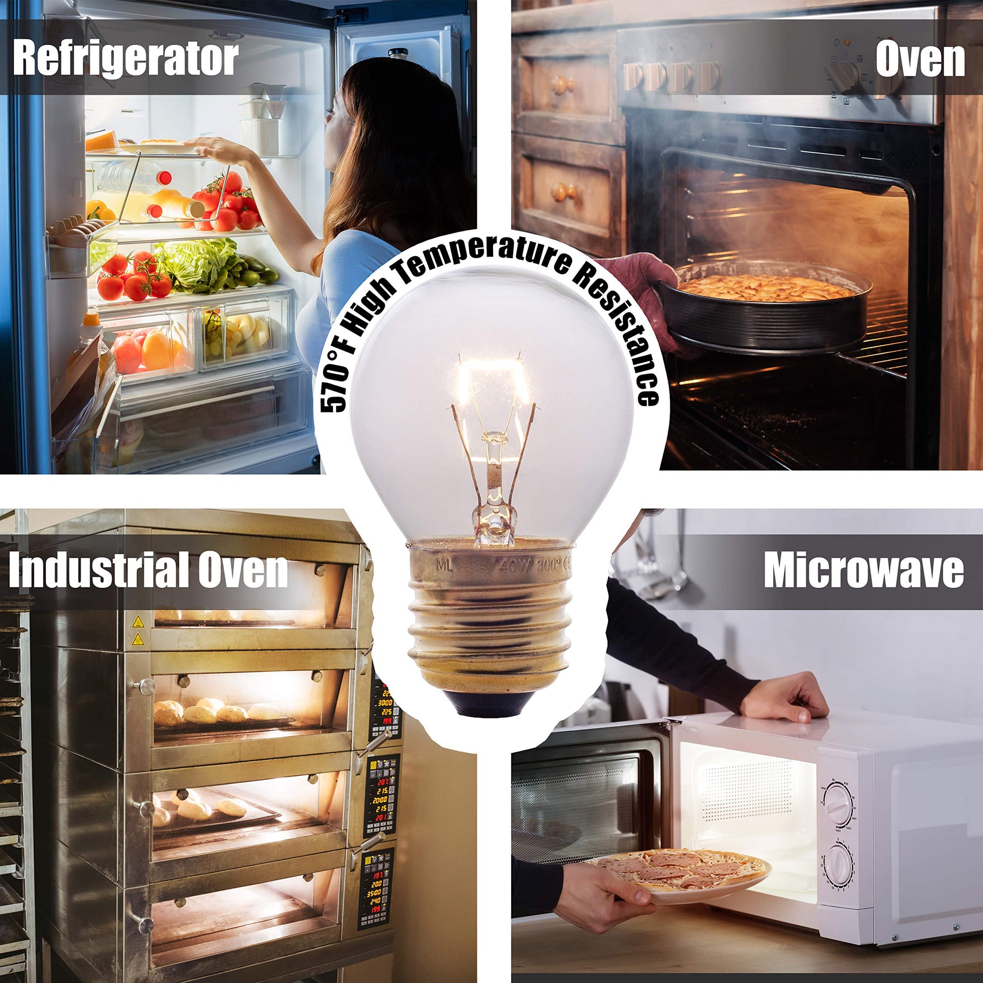 Oven Light Bulb – 40 Watt Appliance Replacement Bulbs for Oven, Stove, Refrigerator, Microwave. Incandescent - High Temp G45 E26/E27 Socket -Warm White - 400 Lumens - Clear.2 Pack